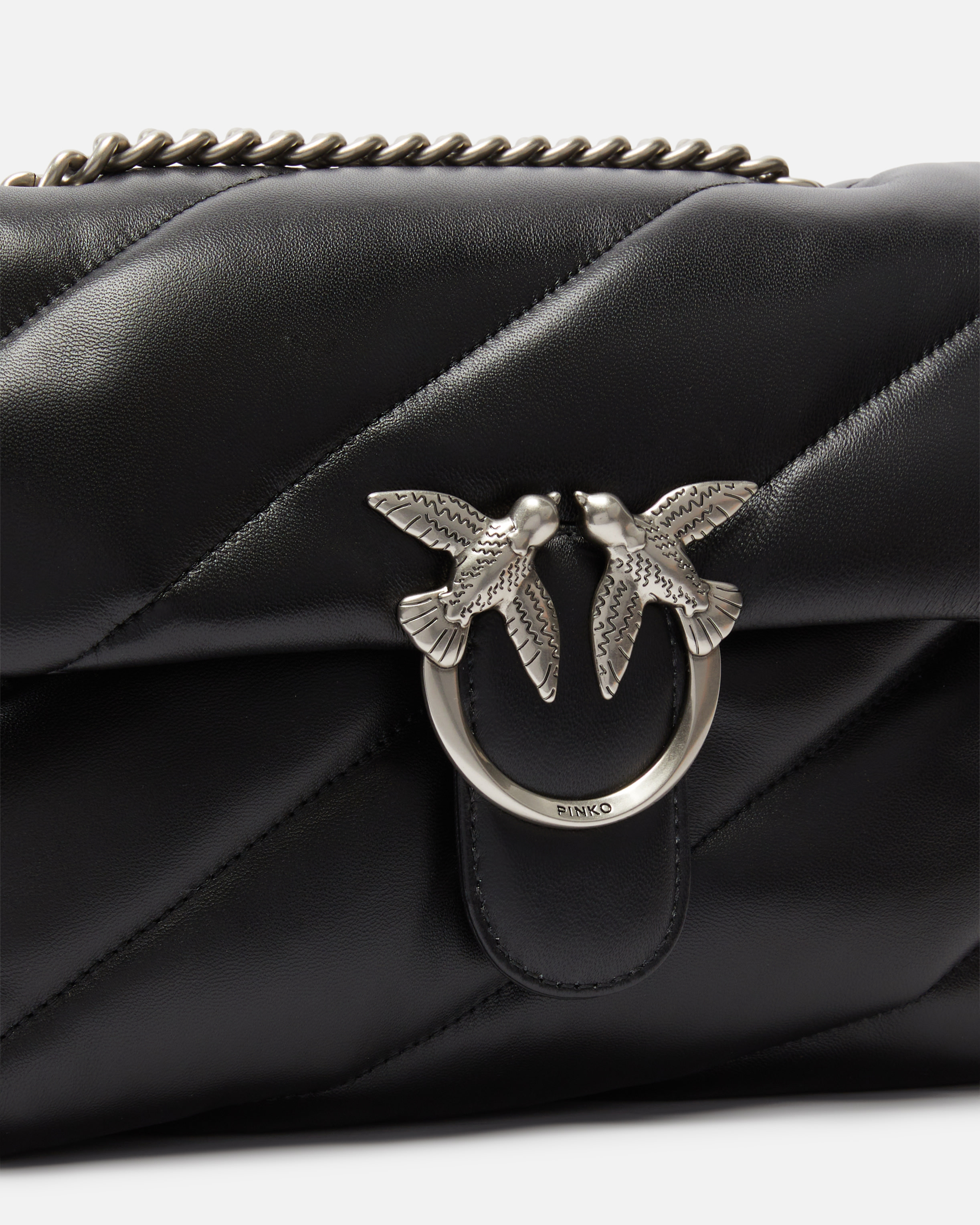 Pinko Classic Love Bag Puff Maxi Quilt In Black-old Silver