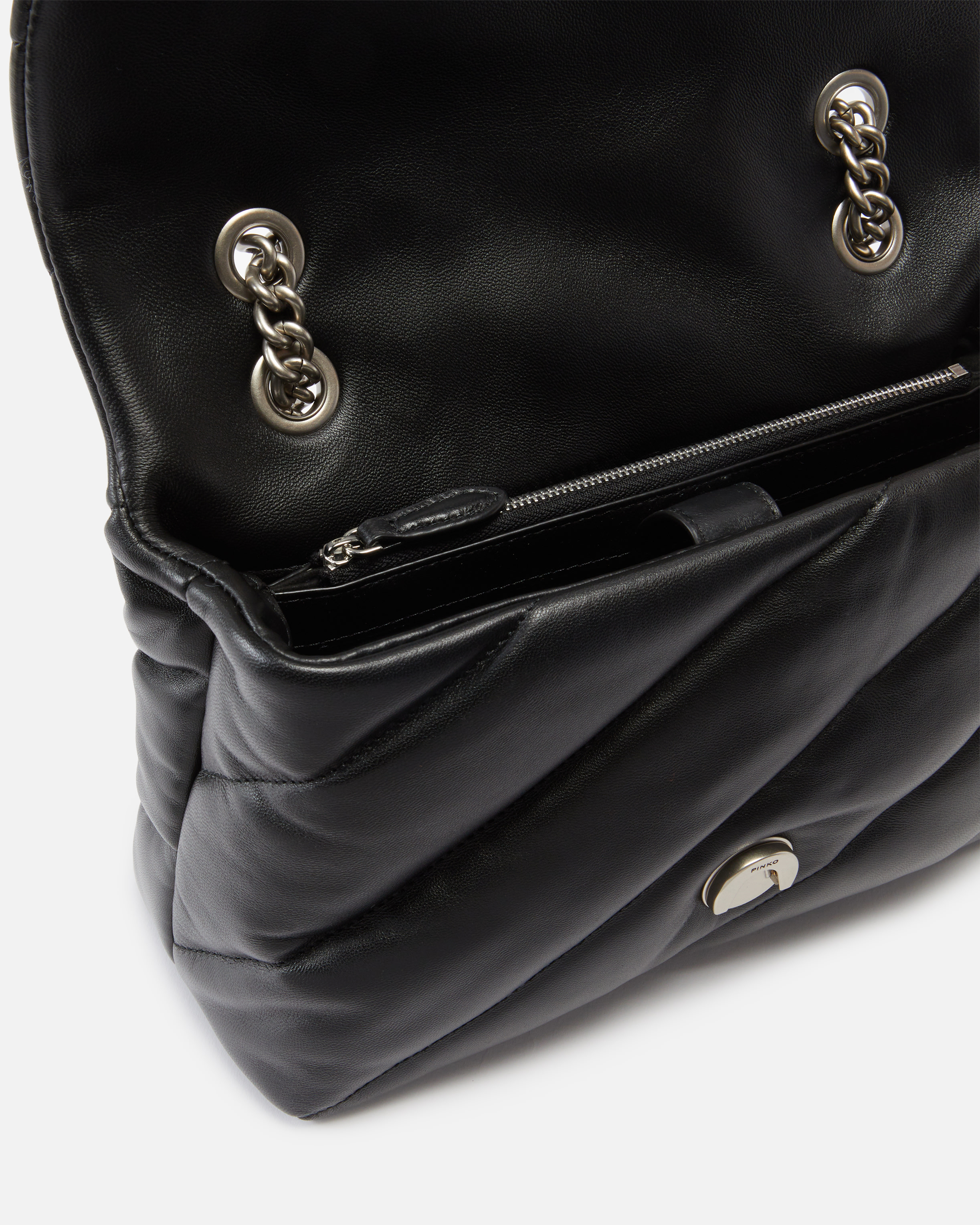 Pinko Classic Love Bag Puff Maxi Quilt In Black-old Silver