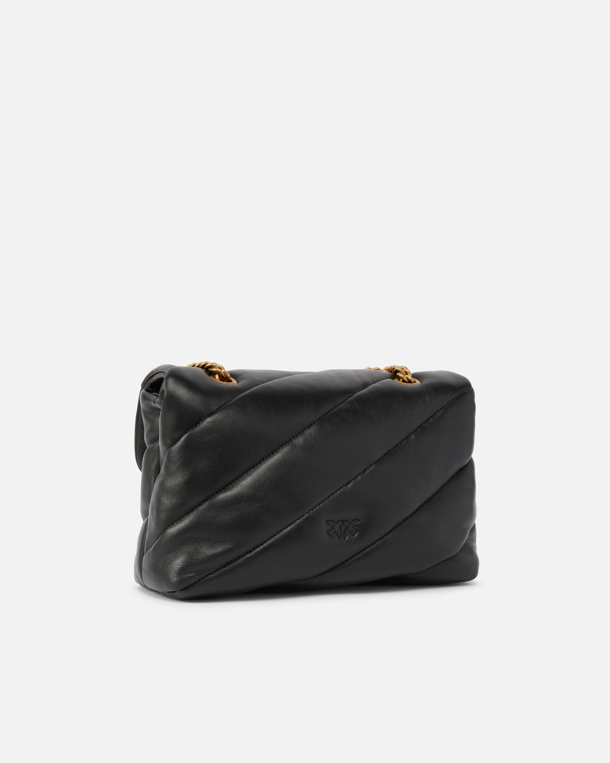 Pinko Love Baby Puff Leather Crossbody Bag In Noir-vieil Or