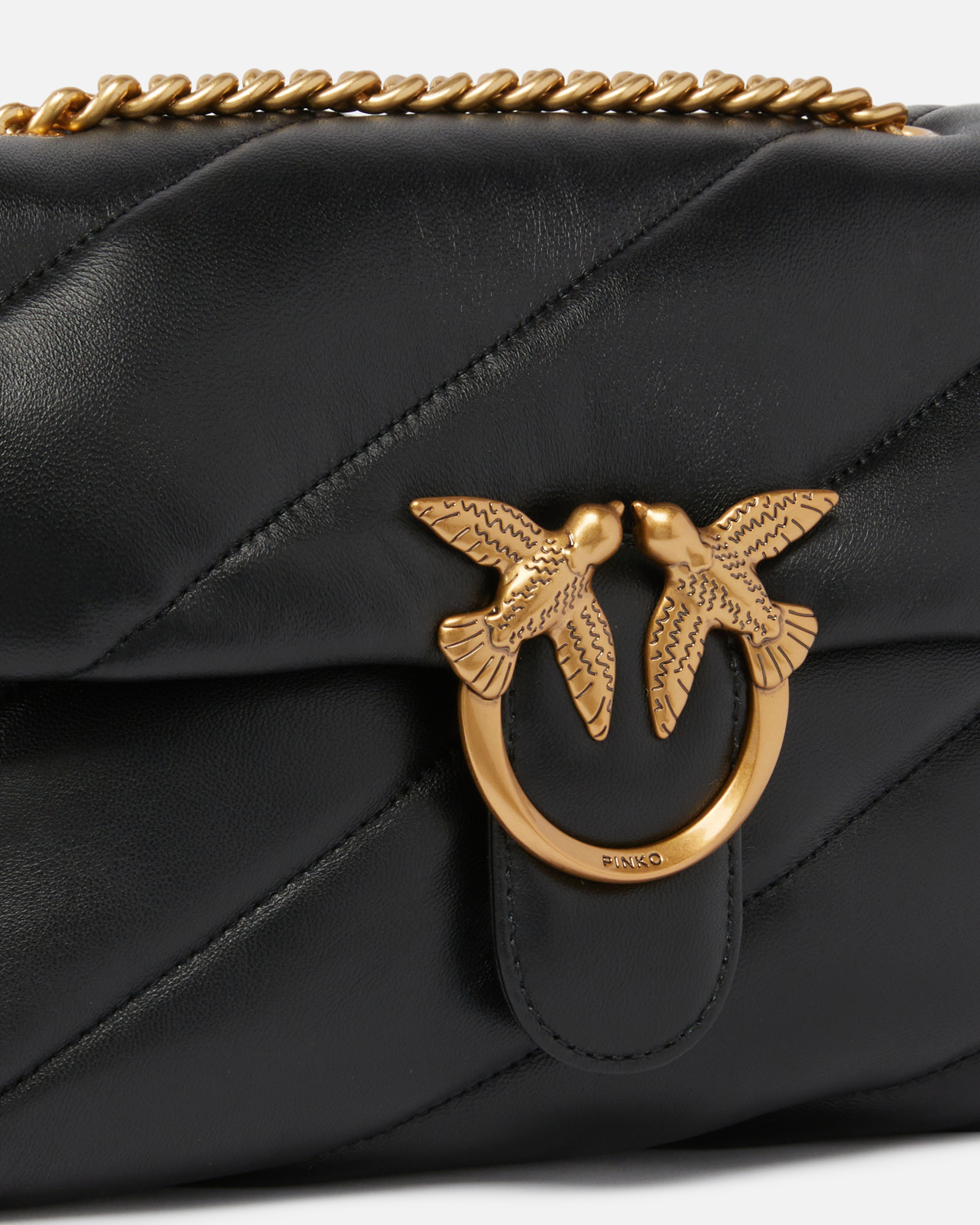 Pinko Love Baby Puff Leather Crossbody Bag In Noir-vieil Or