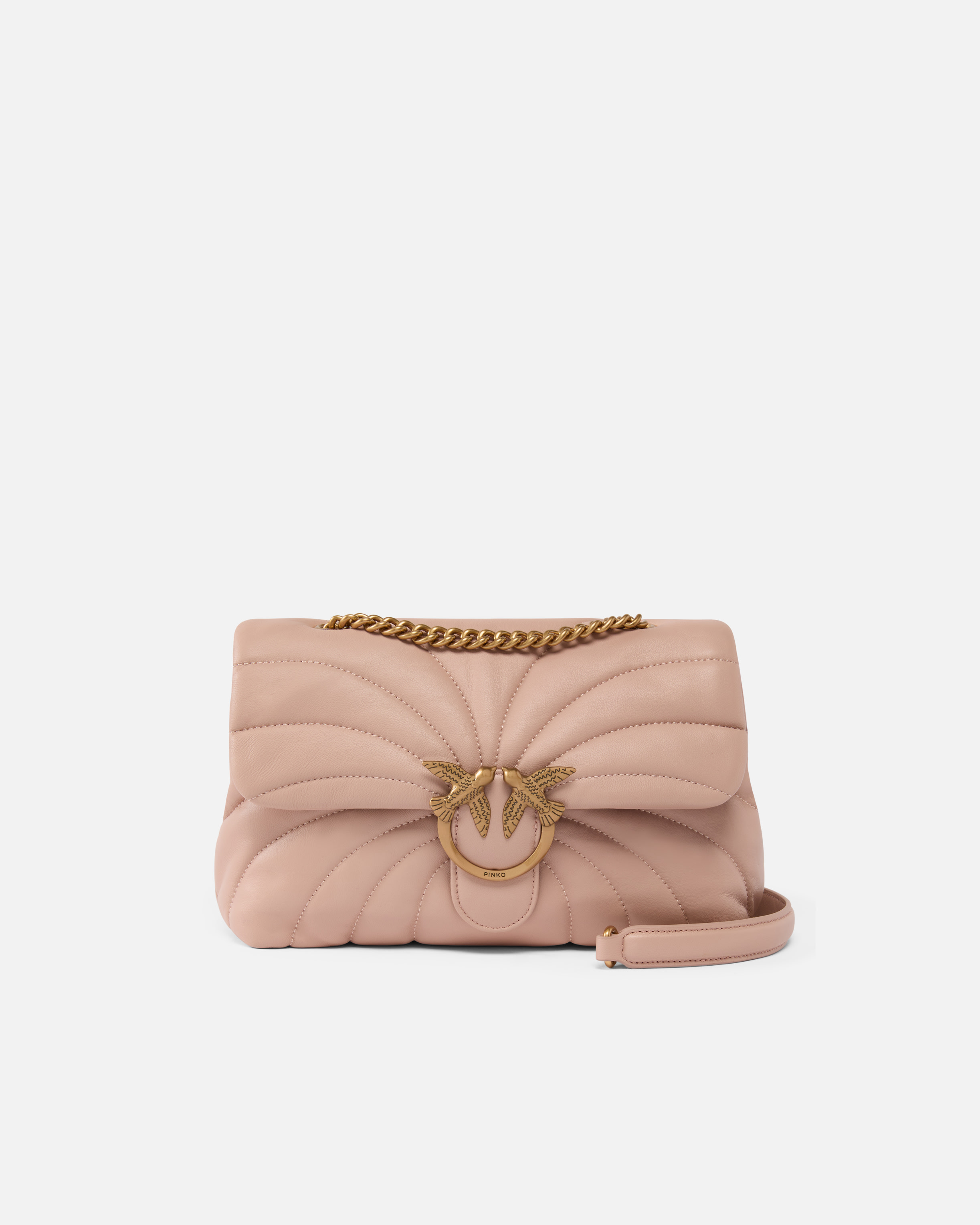 Pinko Love Bag Puff Large Butterfly Quilt Crossbody Bag In Pink/dusty Pink-antique Gold