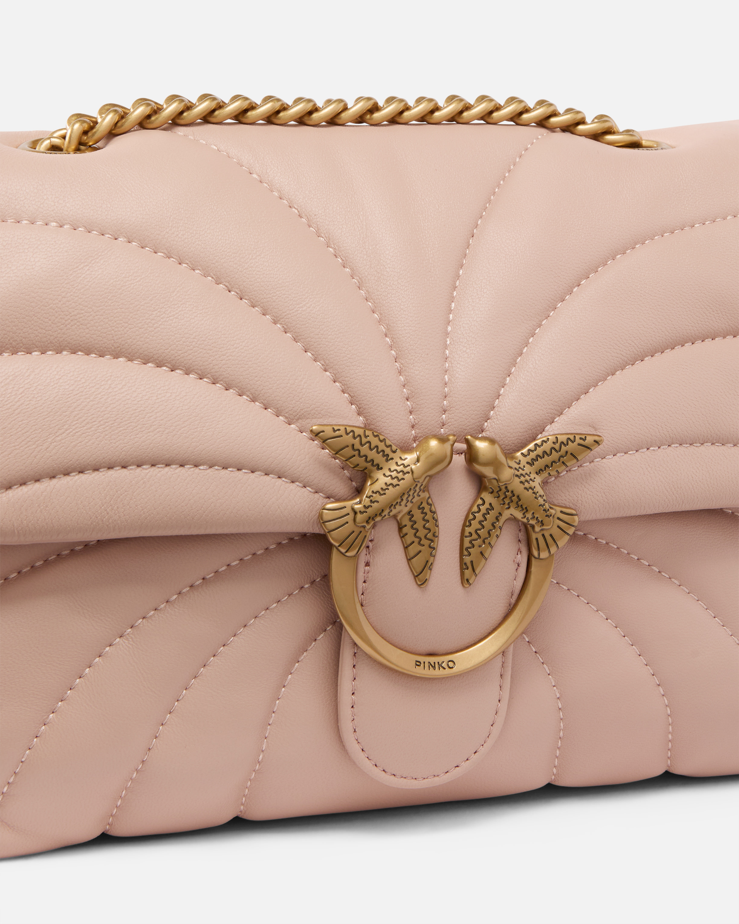 Pinko Love Bag Puff Large Butterfly Quilt Crossbody Bag In Pink/dusty Pink-antique Gold