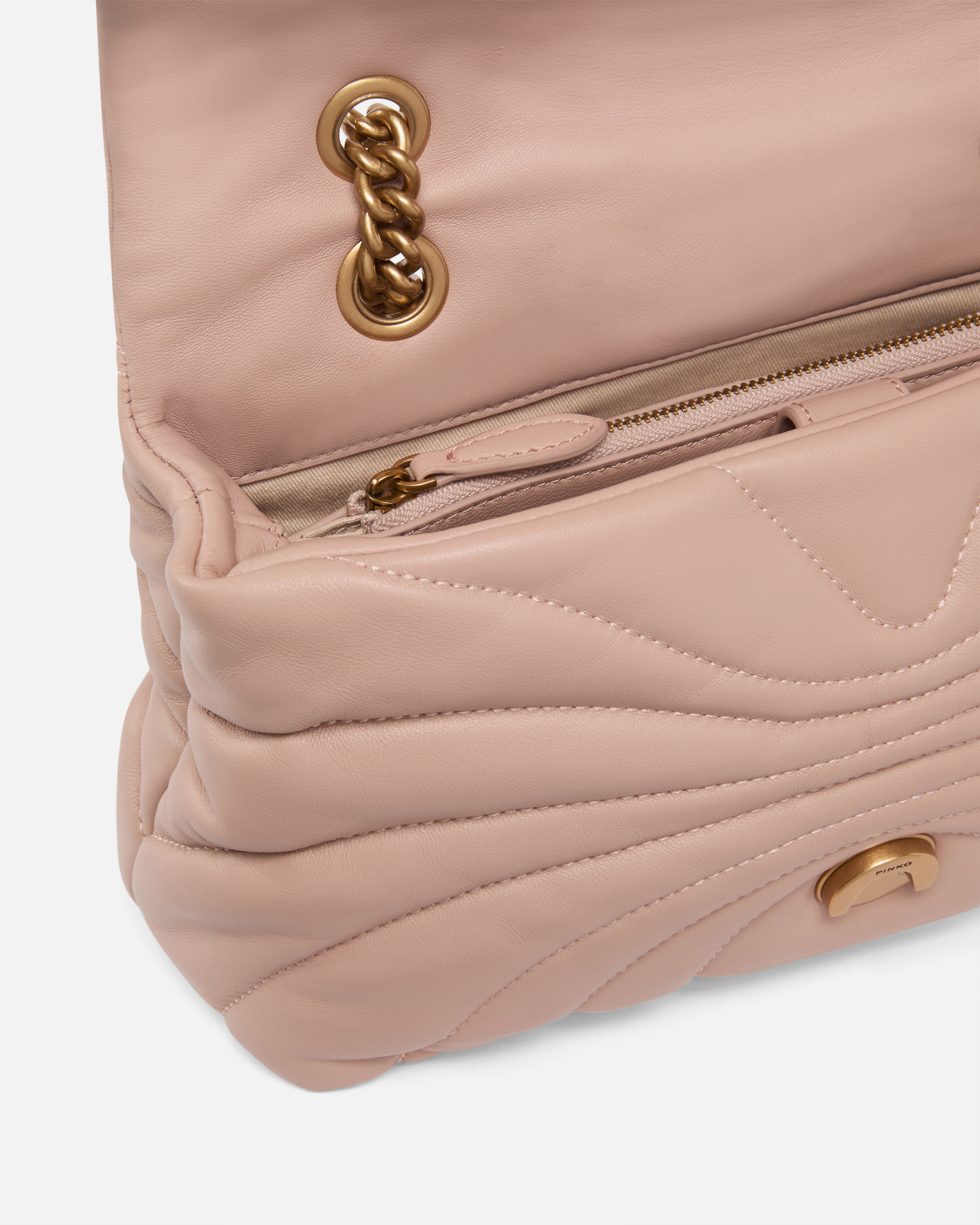 Pinko Love Bag Puff Large Butterfly Quilt Crossbody Bag In Pink/dusty Pink-antique Gold
