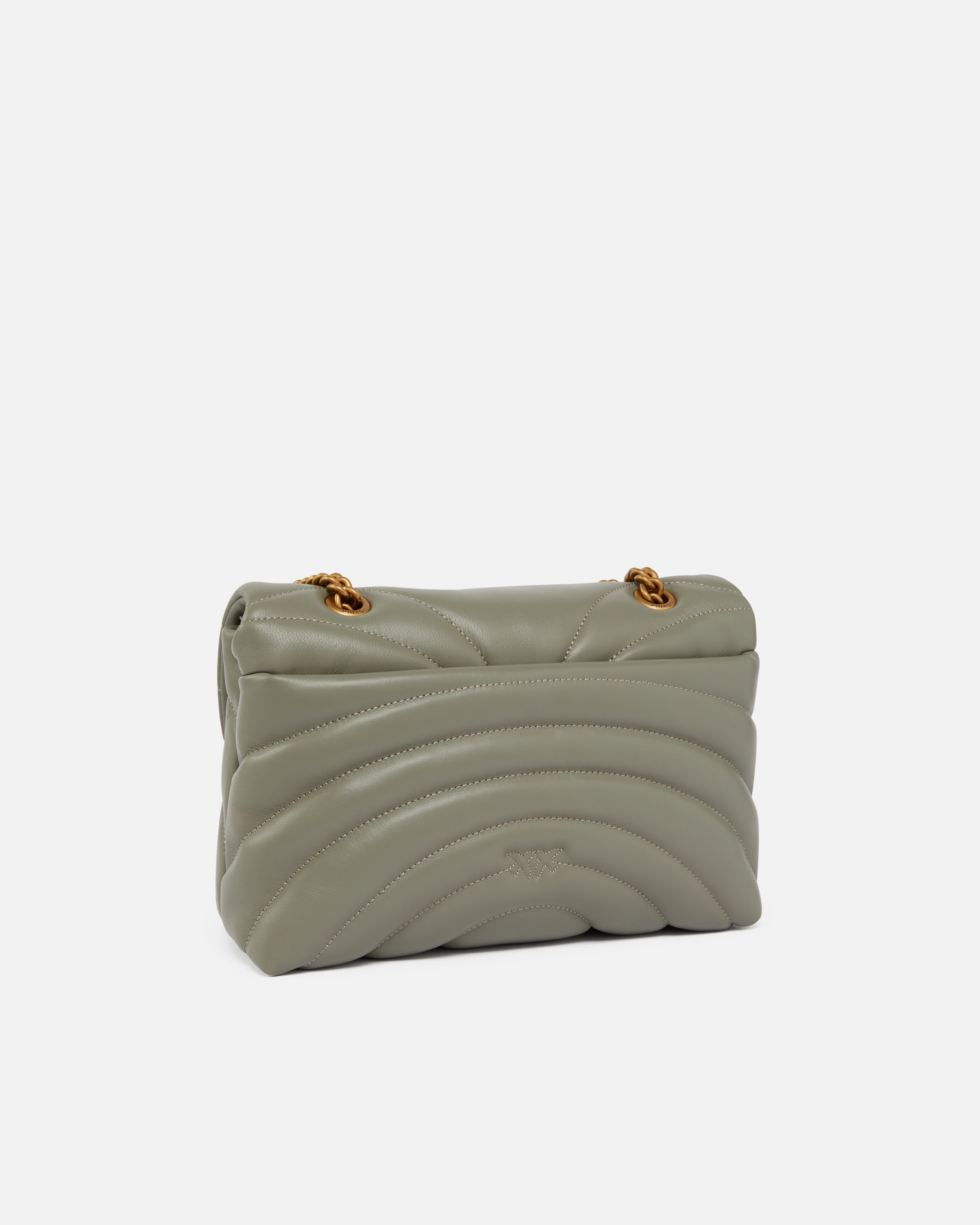 Pinko Love Bag Puff Large Butterfly Quilt Crossbody Bag In Vertiver Green-antique Gold