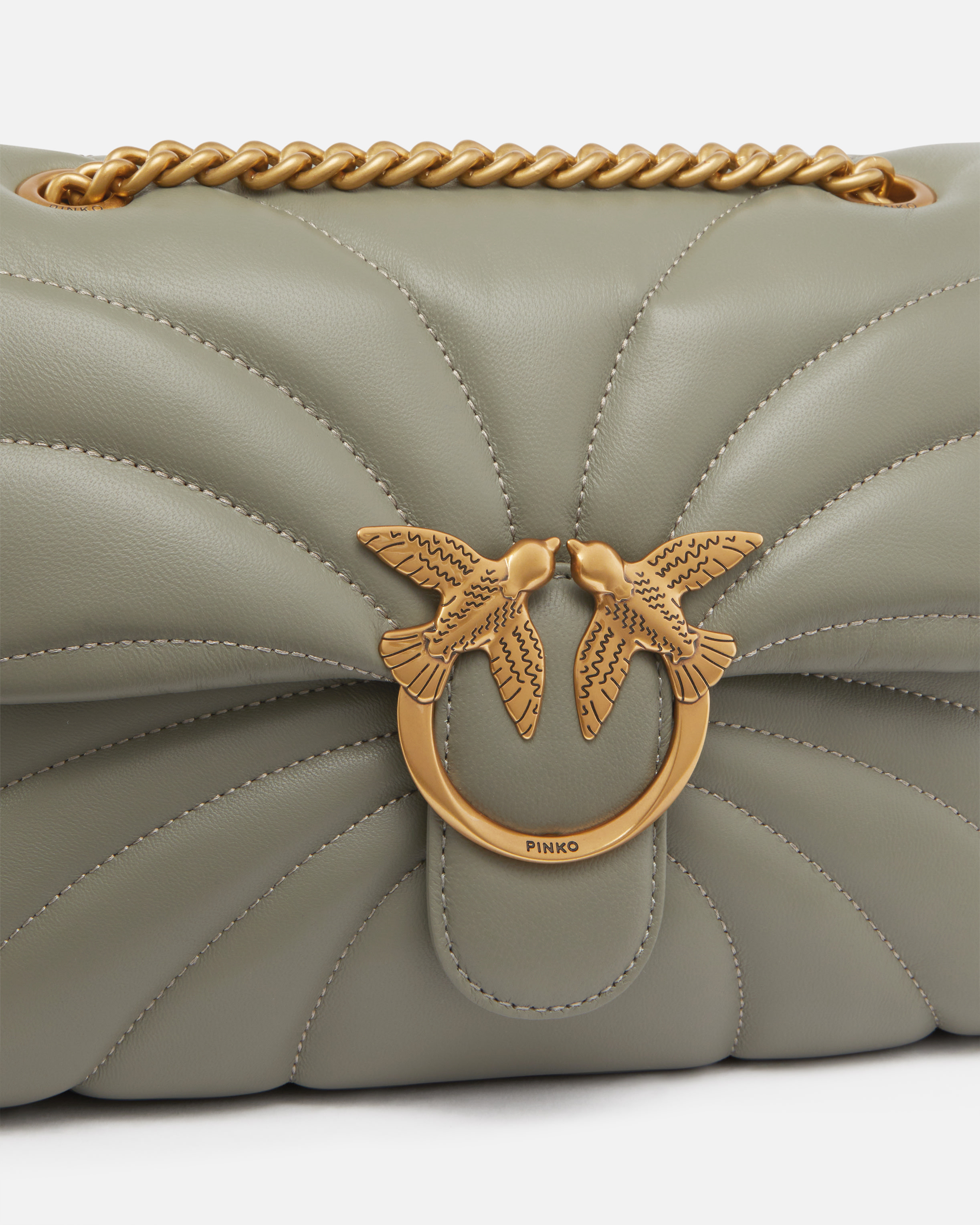 Pinko Love Bag Puff Large Butterfly Quilt Crossbody Bag In Vertiver Green-antique Gold