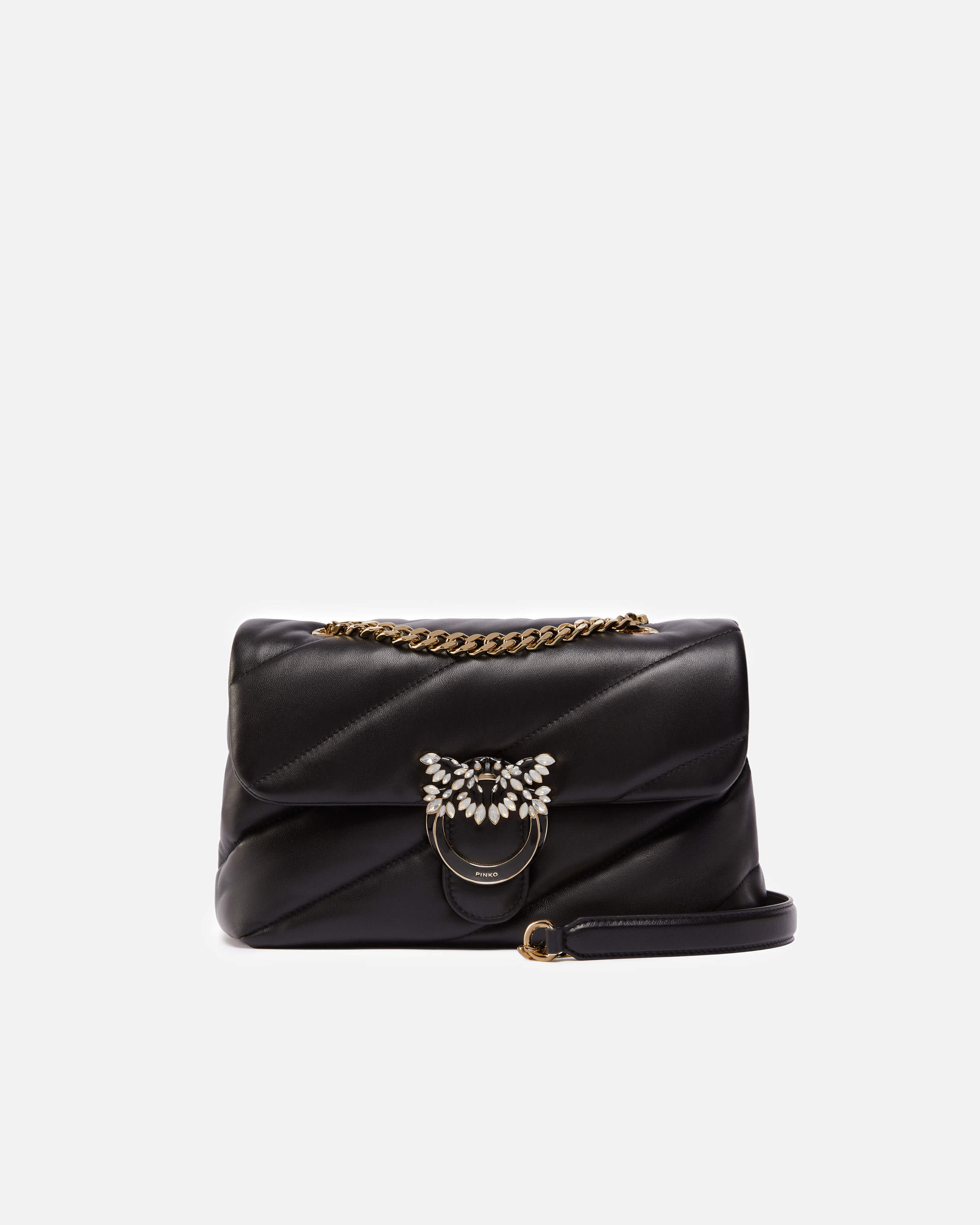 Pinko Quilted Love Bag Puff Shoulder Bag With Jewel Buckle  Galleria In Noir-or Clair