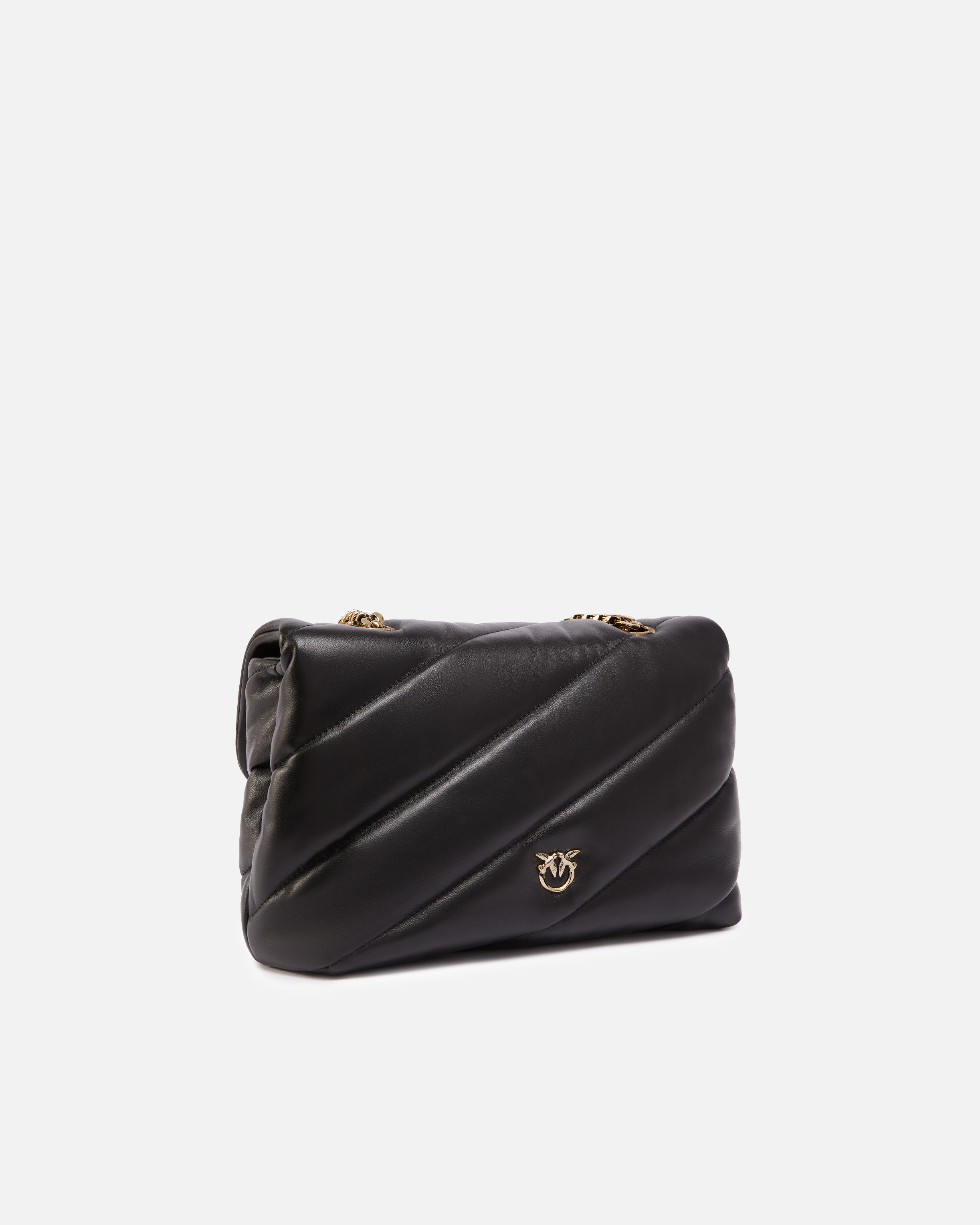 Pinko Quilted Love Bag Puff Shoulder Bag With Jewel Buckle  Galleria In Noir-or Clair