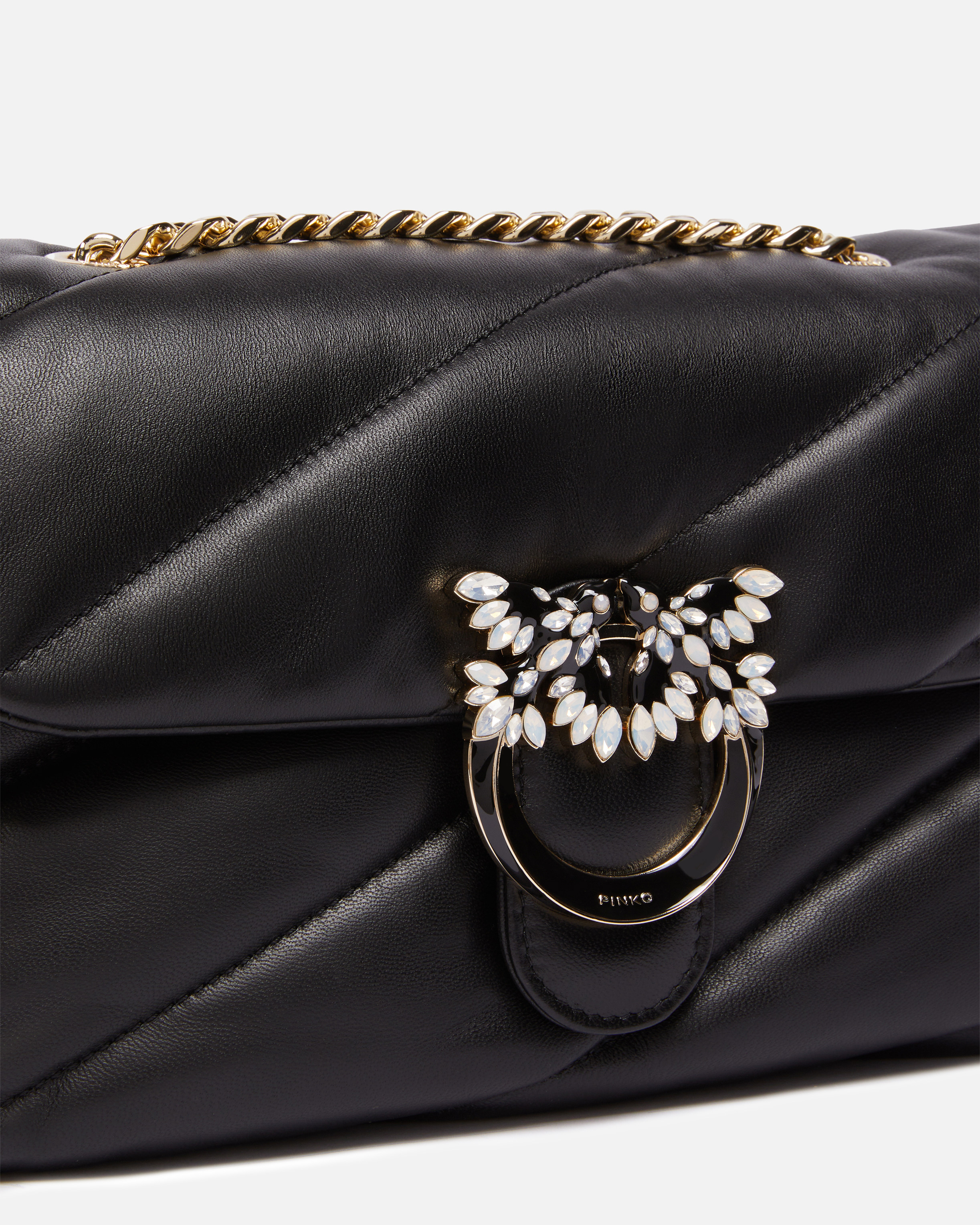 Pinko Quilted Love Bag Puff Shoulder Bag With Jewel Buckle  Galleria In Noir-or Clair