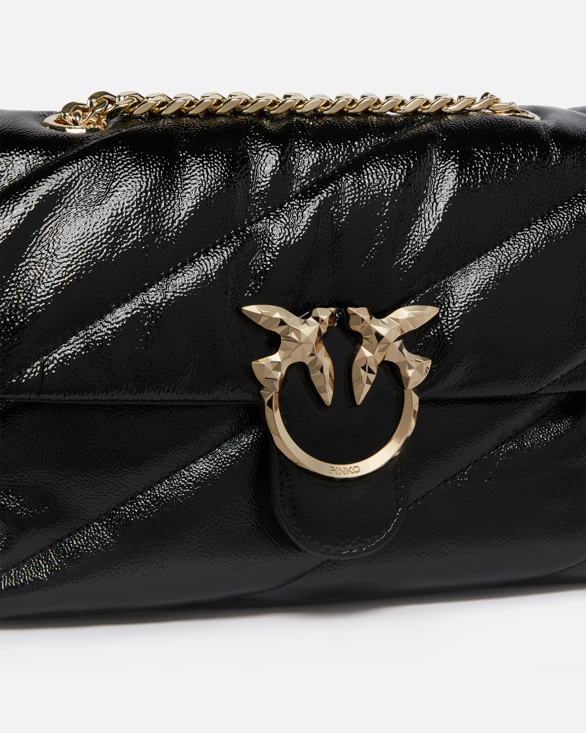 Pinko Sac Love Bag Puff À Bandoulière Matelassé En Cuir Verni  Galleria In Nero-light Gold