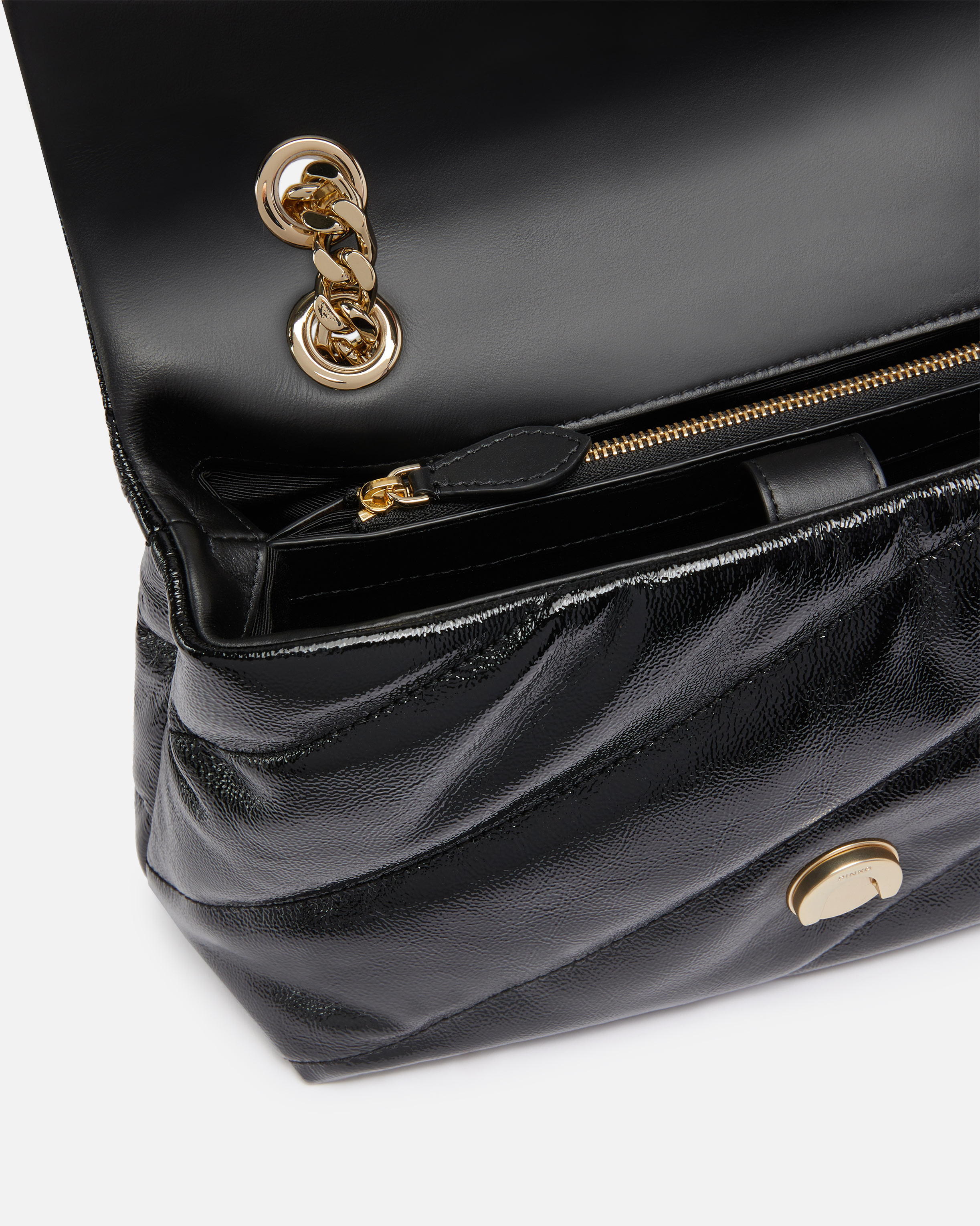 Pinko Sac Love Bag Puff À Bandoulière Matelassé En Cuir Verni  Galleria In Nero-light Gold