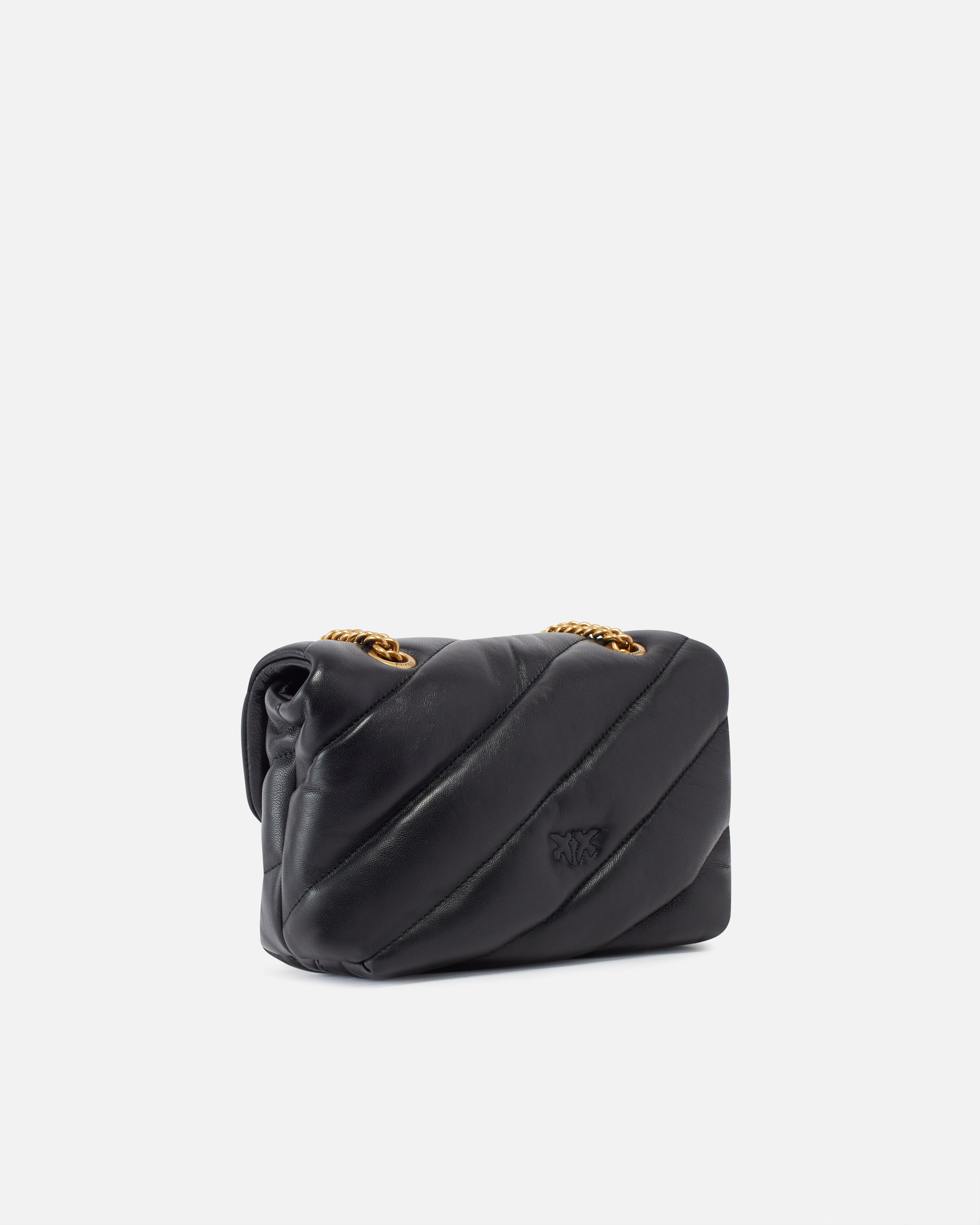 Pinko Love Baby Puff Leather Crossbody Bag In Black-antique Gold