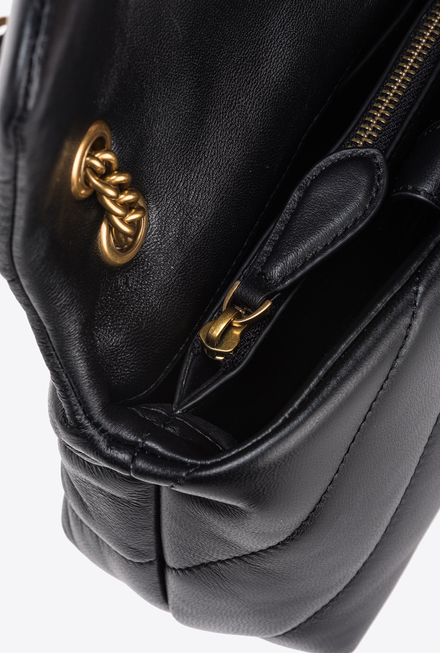 Pinko Love Baby Puff Leather Crossbody Bag In Black-antique Gold