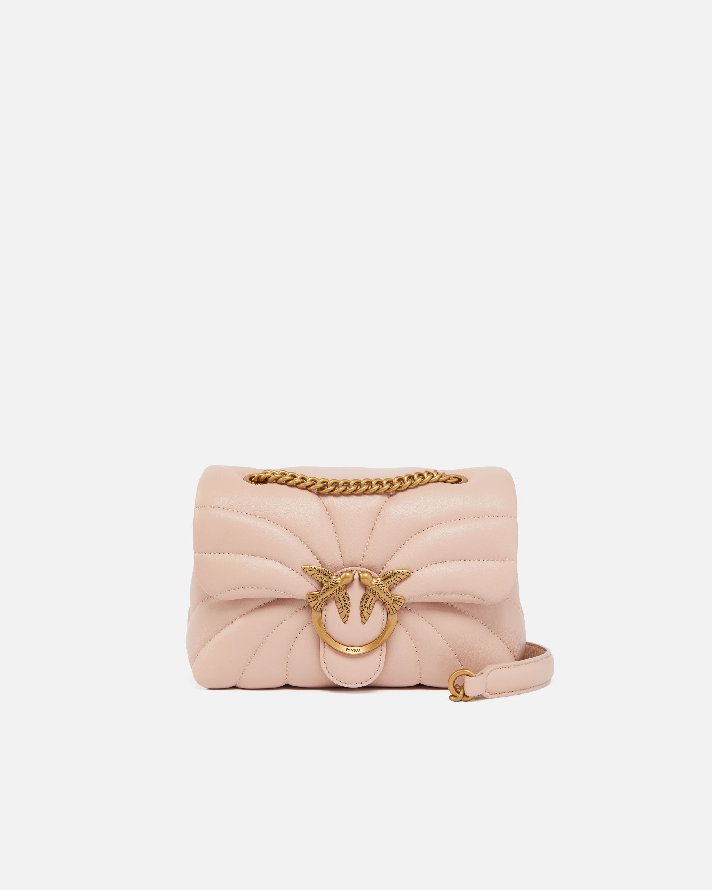 Pinko Love Bag Puff Butterfly Mini Nappa Leather Crossbody Bag In Pink/dusty Pink-antique Gold