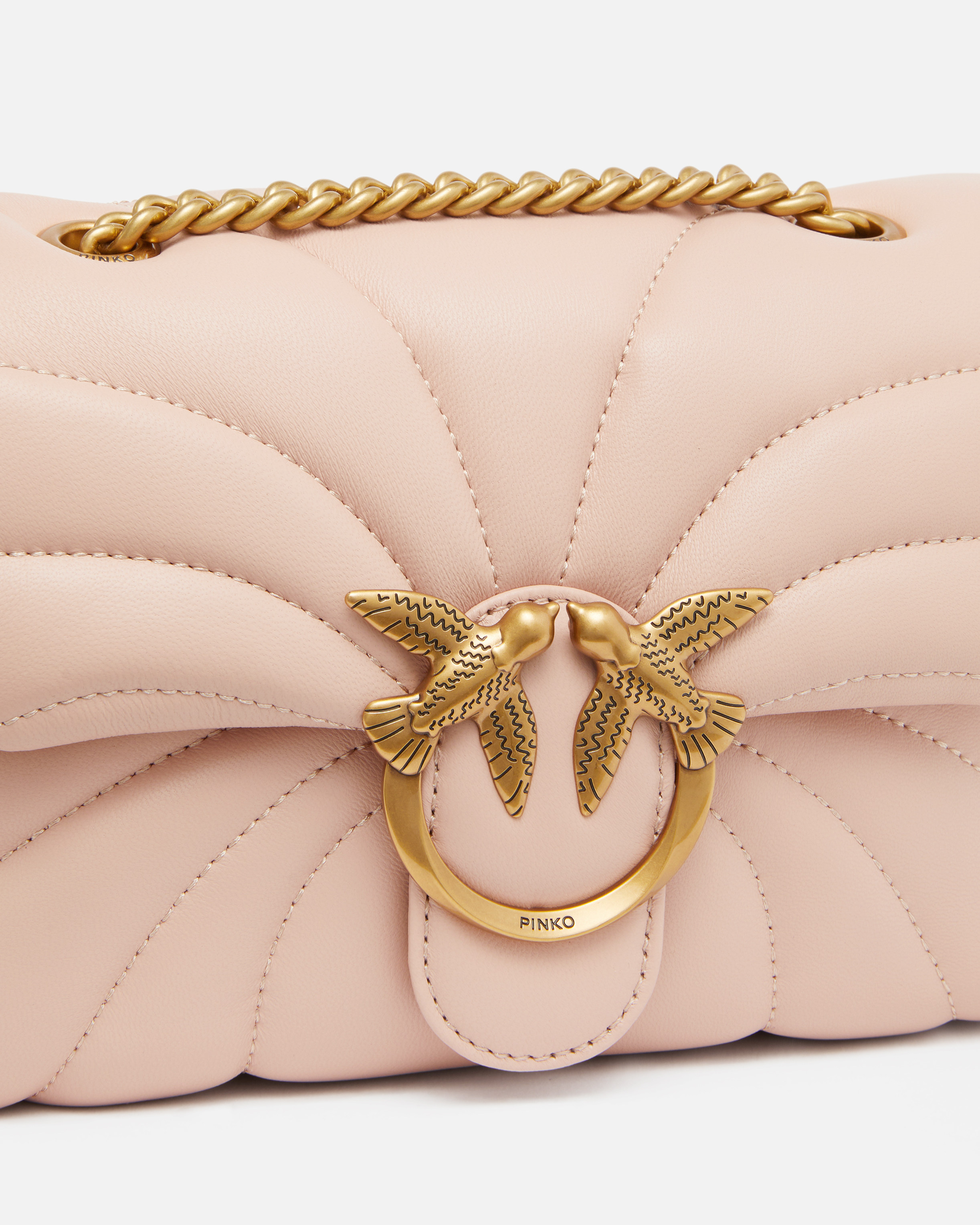 Pinko Love Bag Puff Butterfly Mini Nappa Leather Crossbody Bag In Pink/dusty Pink-antique Gold