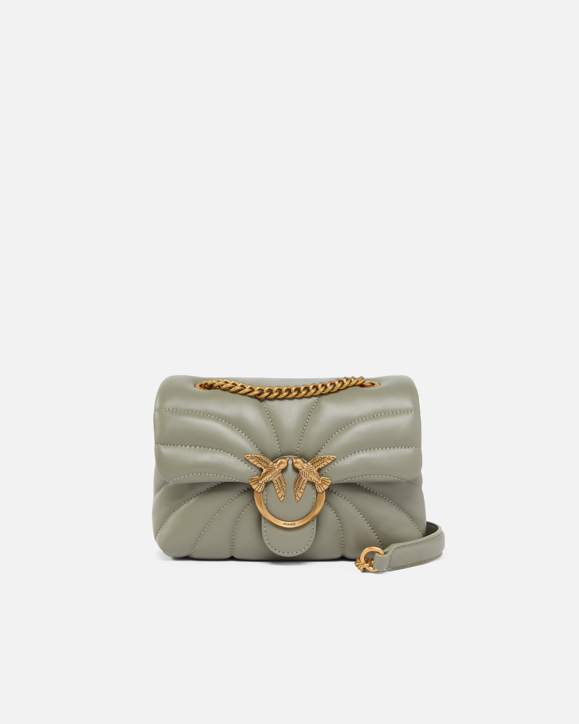 Pinko Love Bag Puff Butterfly Mini Nappa Leather Crossbody Bag In Vertiver Green-antique Gold