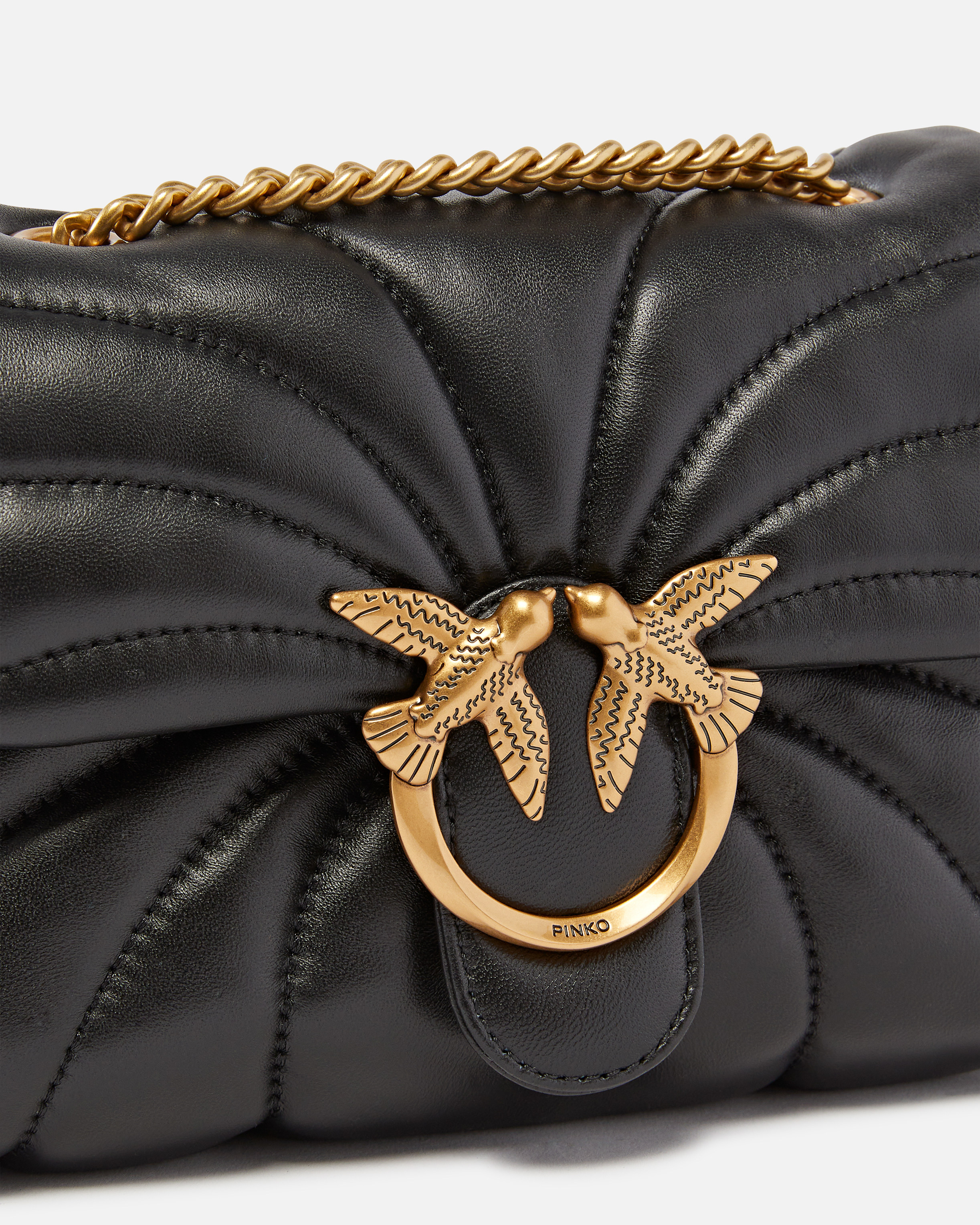 Pinko Mini Quilted Butterfly Love Bag Crossbody In Nappa Leather In Black-antique Gold