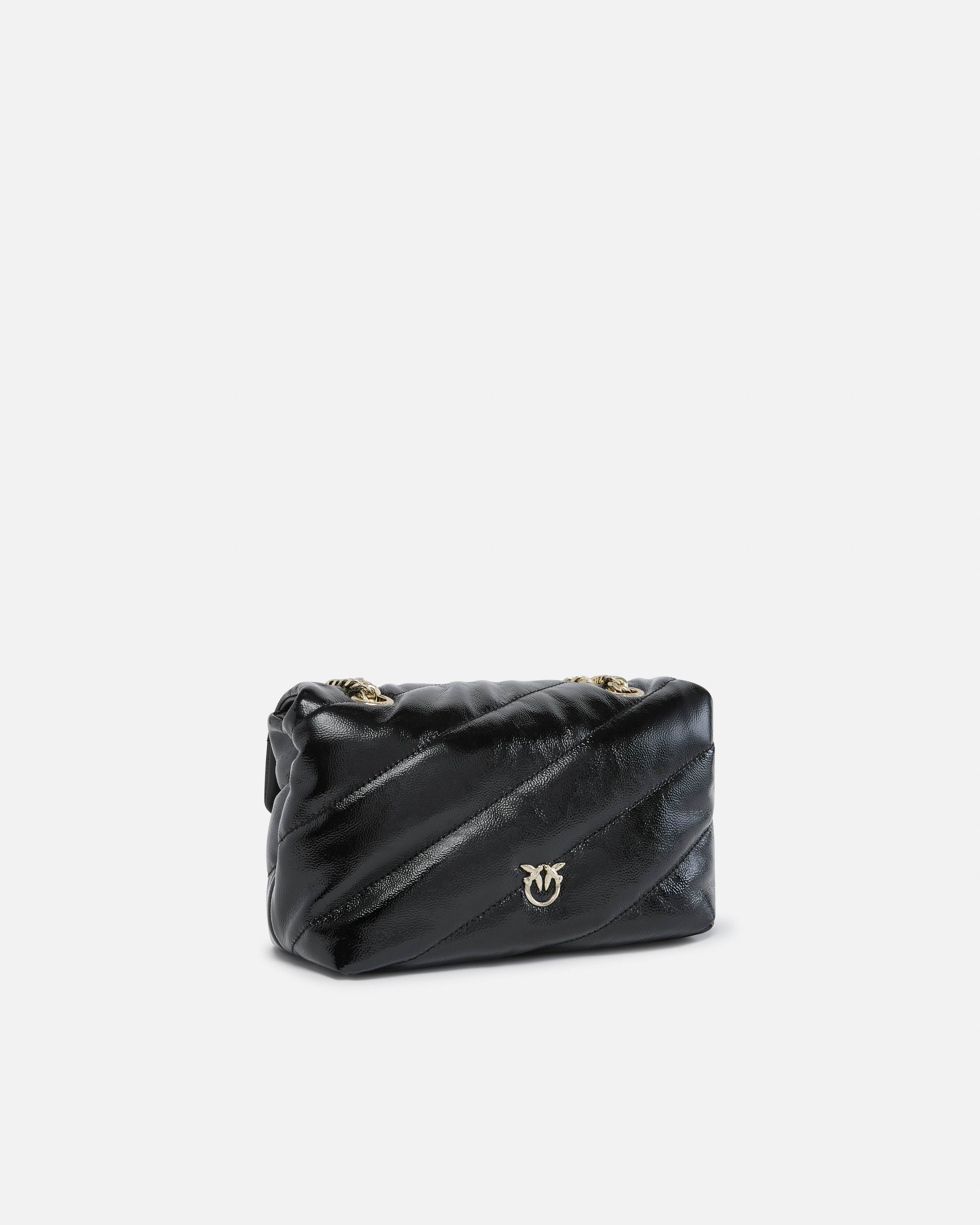 Pinko Galleria Love Bag Puff Crossbody Bag In Quilted Patent Leather In Black-light Gold