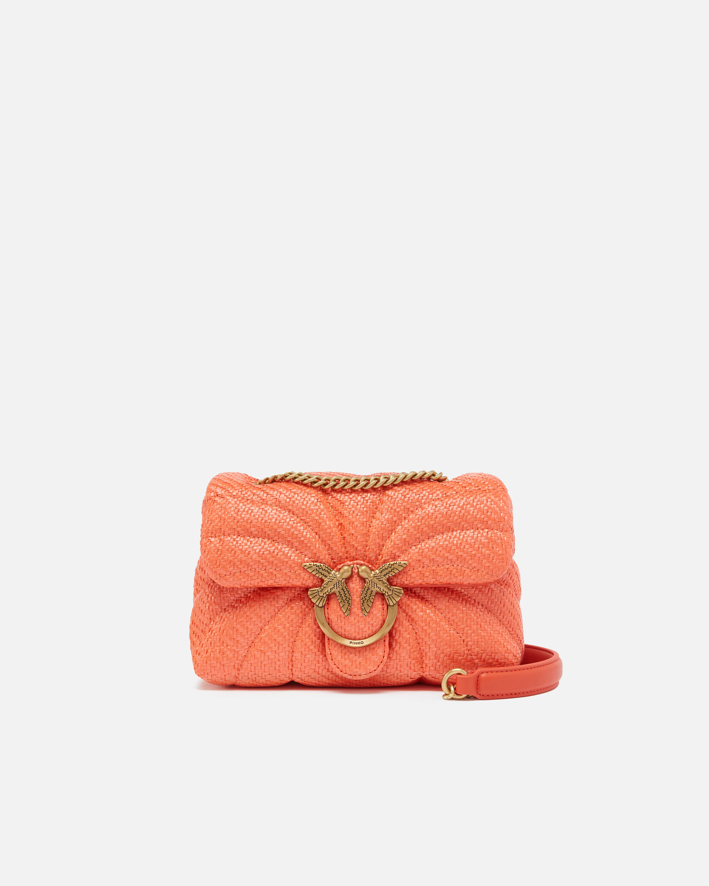 Love Bag Puff mini crossbody bag in raffia with chain PINKO