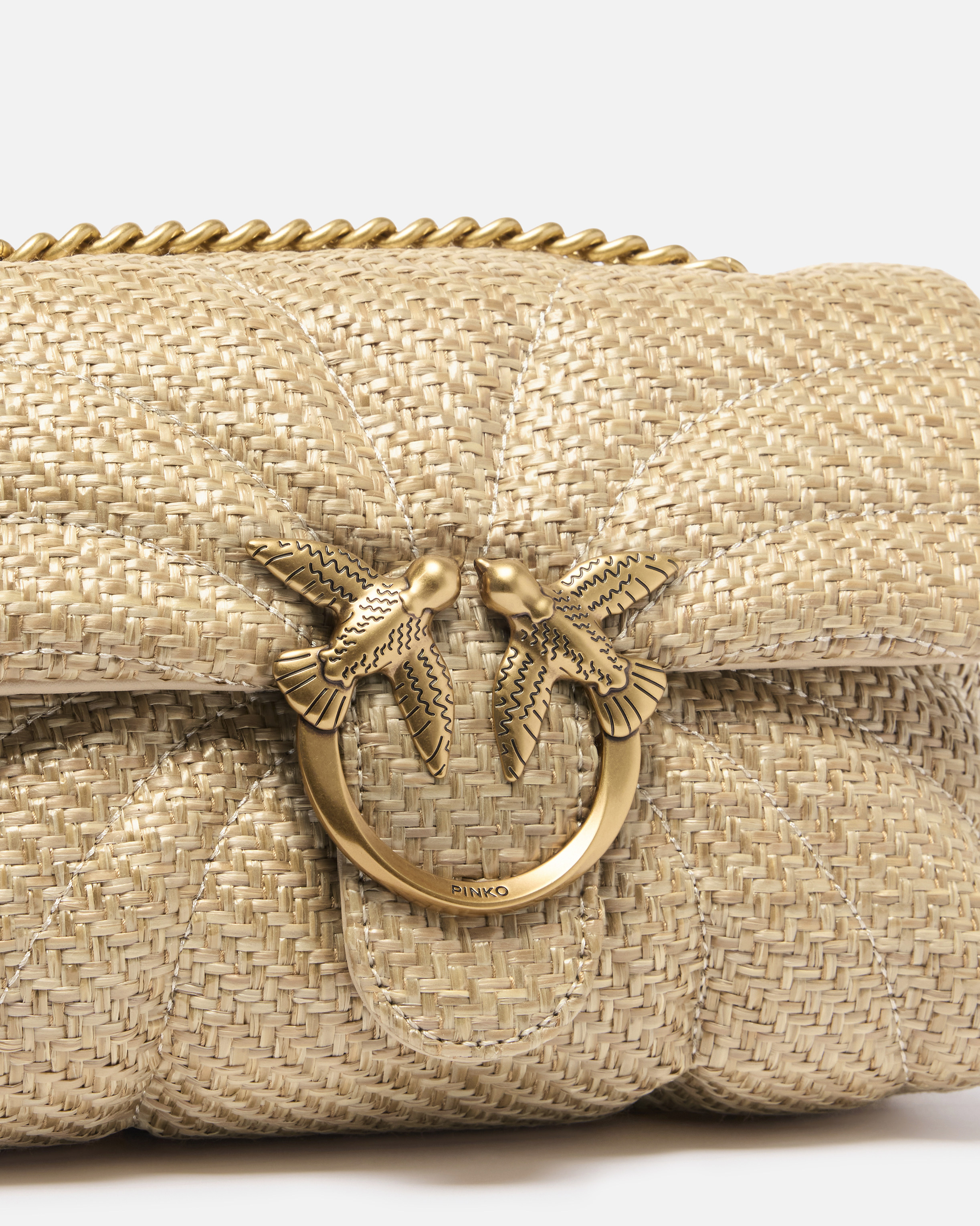 Pinko Love Bag Puff Mini Raffia Shoulder Bag With Chain