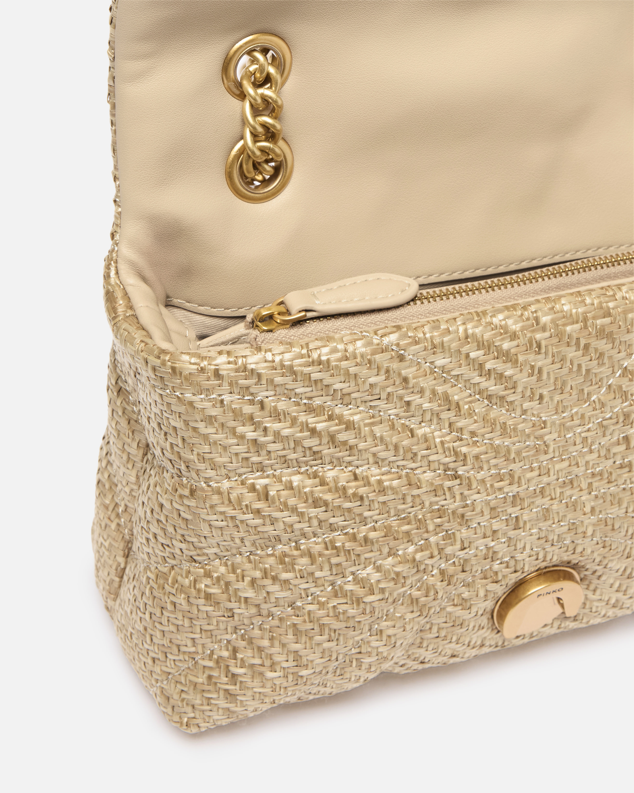 Pinko Love Bag Puff Mini Raffia Shoulder Bag With Chain