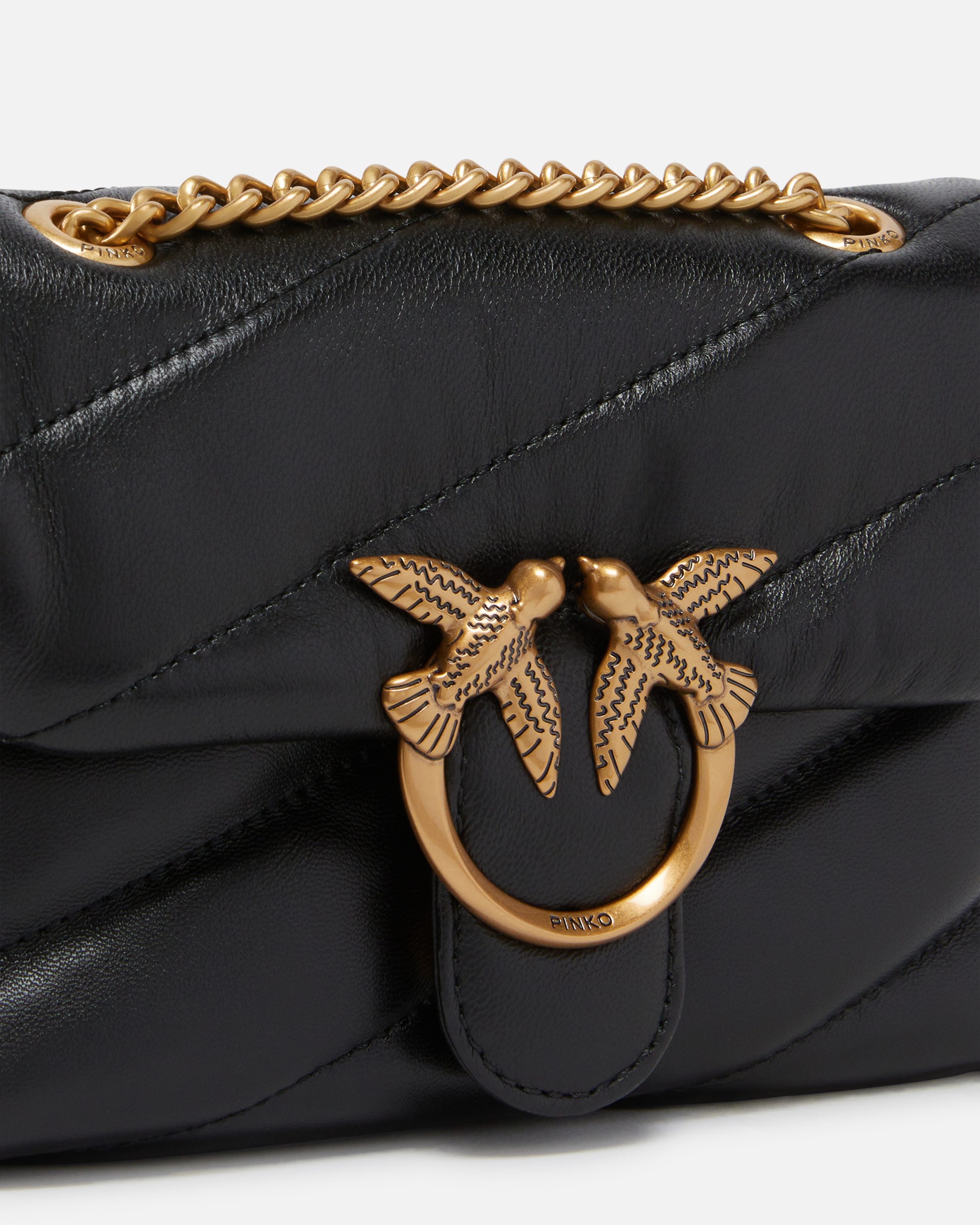 Pinko Love Baby Puff Leather Crossbody Bag In Black-antique Gold