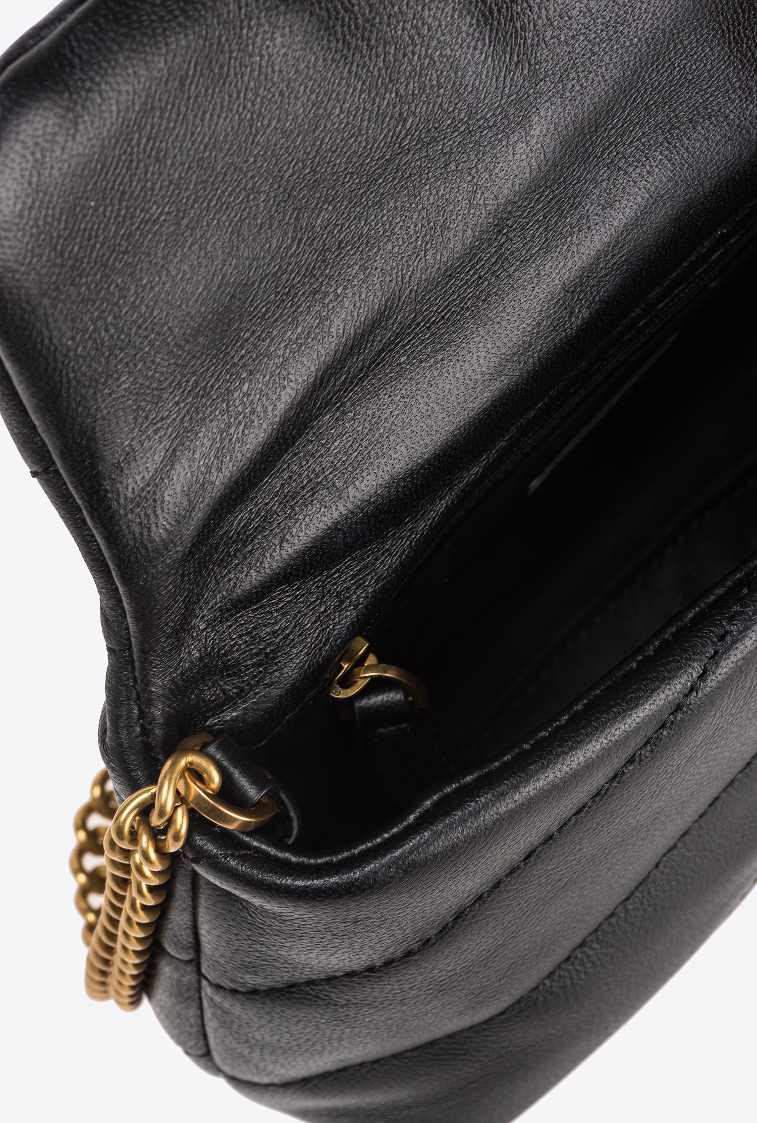 Pinko Love Baby Puff Leather Crossbody Bag In Black-antique Gold