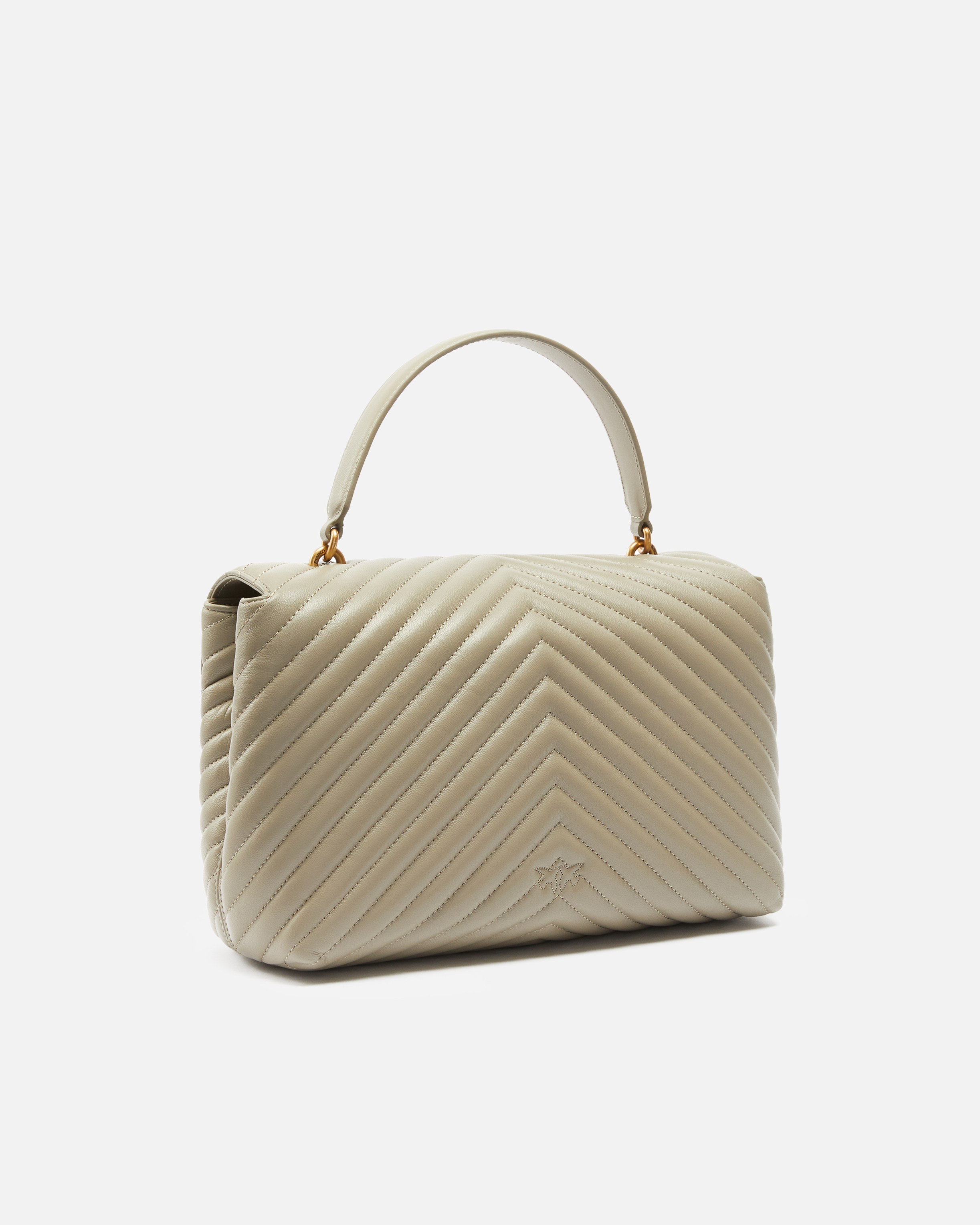 Pinko Big Lady Love Bag Puff Chevron In Walnut-antique Gold