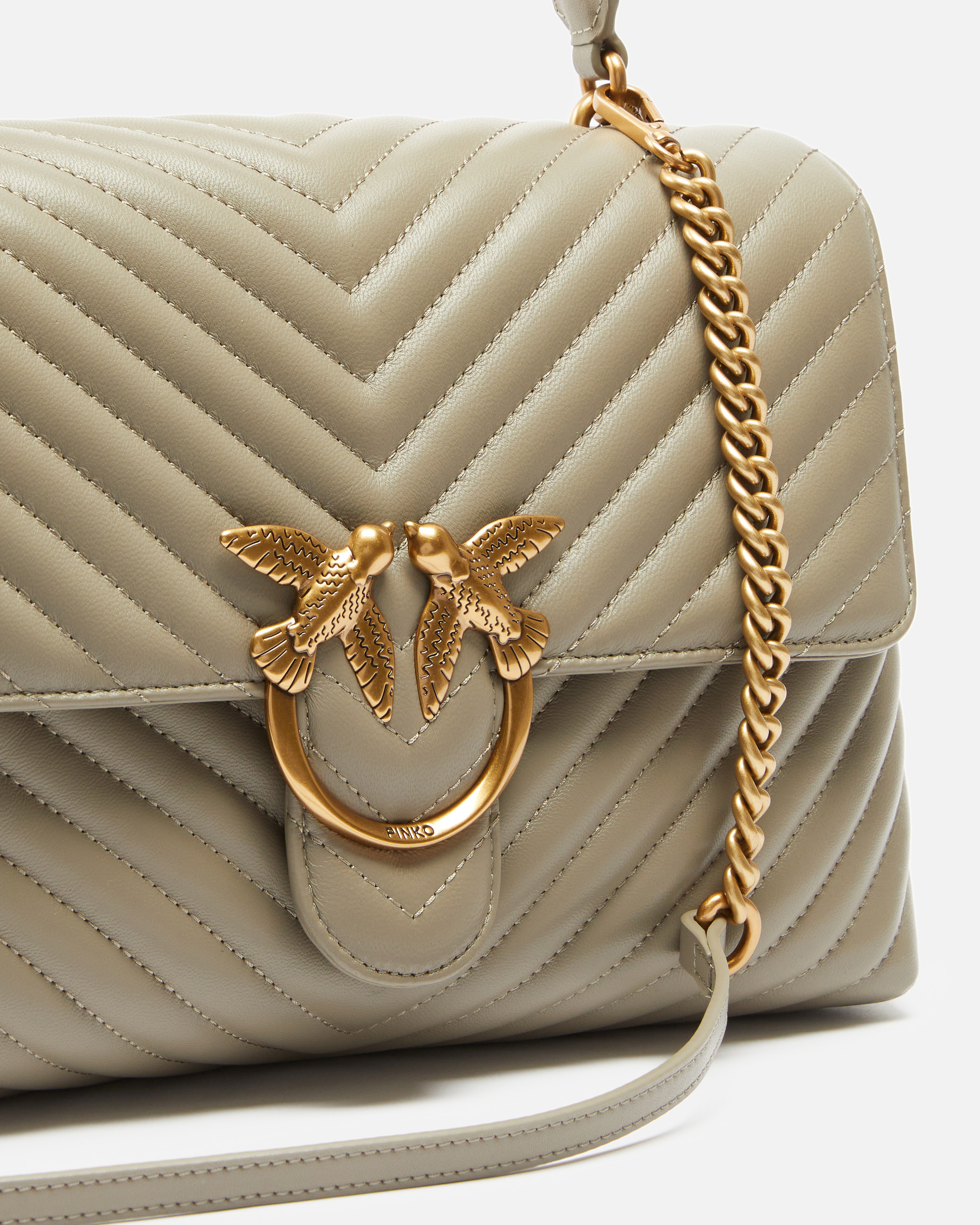 Pinko Big Lady Love Bag Puff Chevron In Walnut-antique Gold