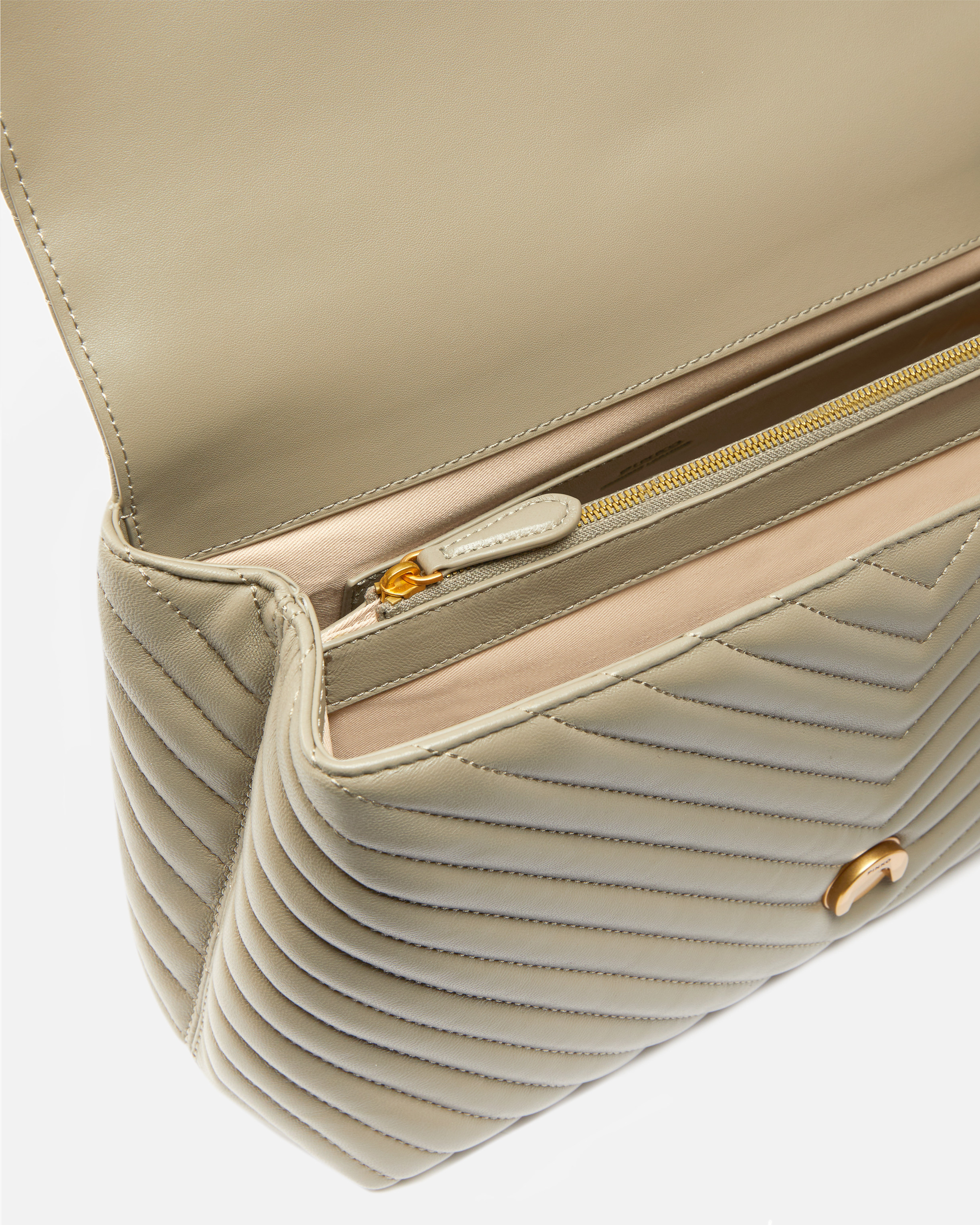 Pinko Big Lady Love Bag Puff Chevron In Walnut-antique Gold