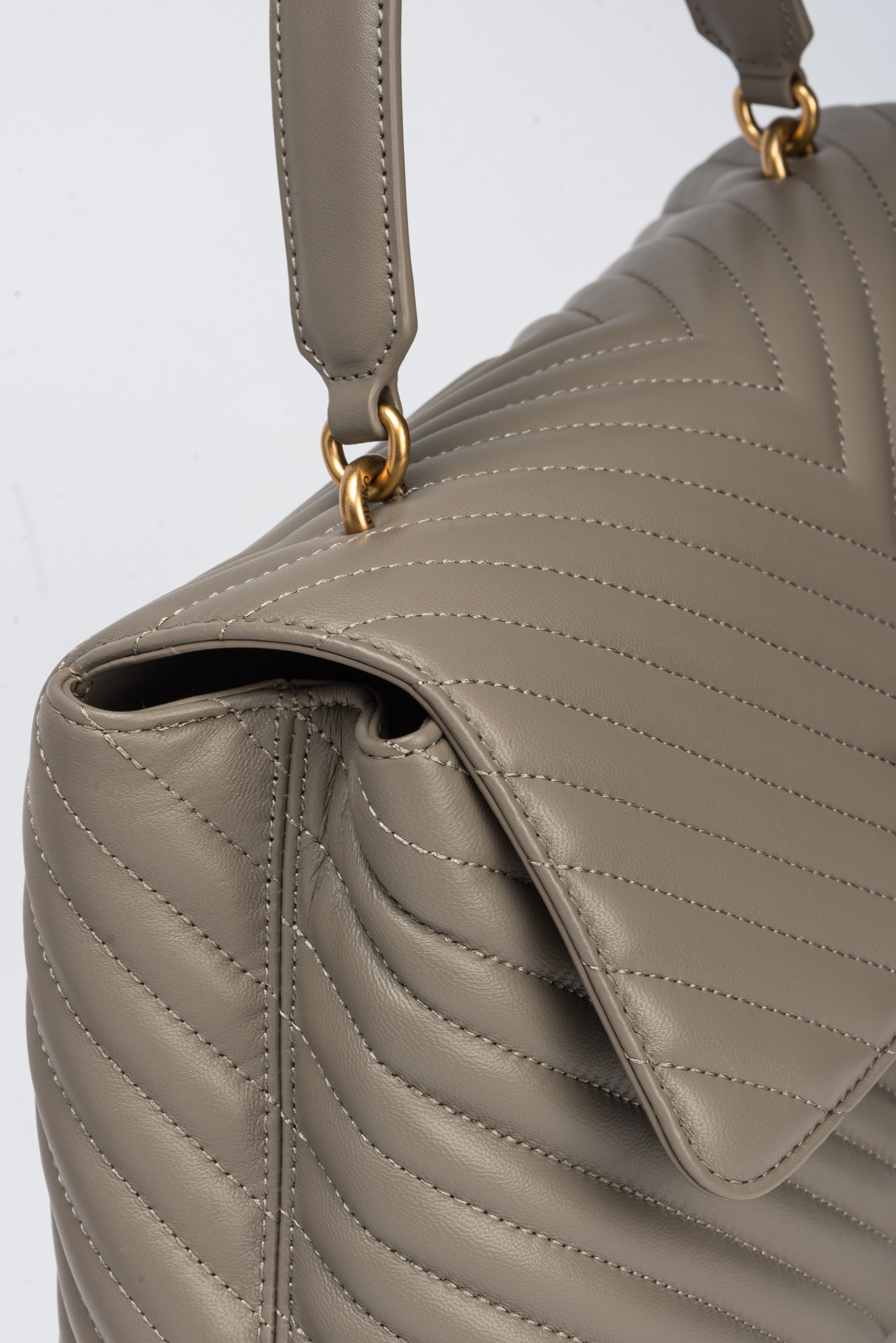 Pinko Big Lady Love Bag Puff Chevron In Walnut-antique Gold