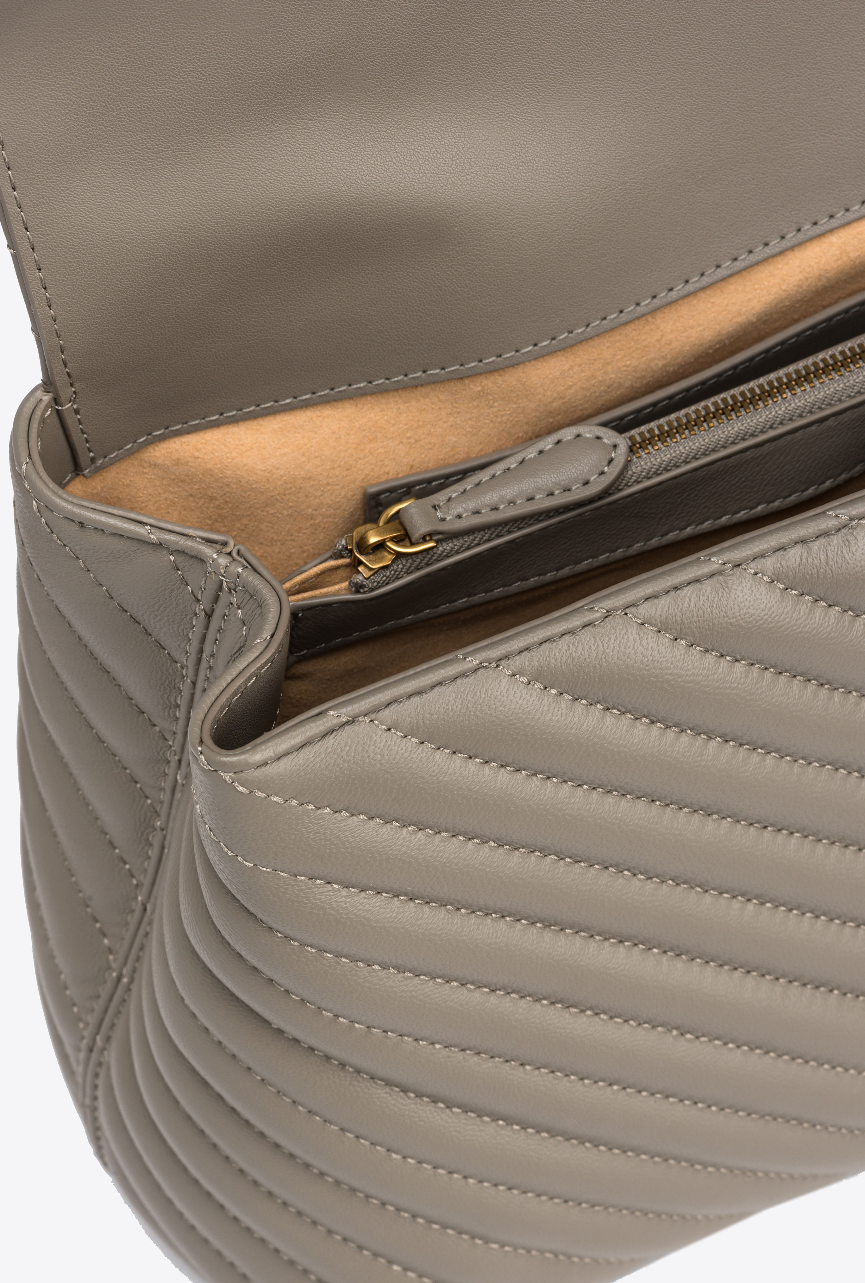 Pinko Big Lady Love Bag Puff Chevron In Walnut-antique Gold