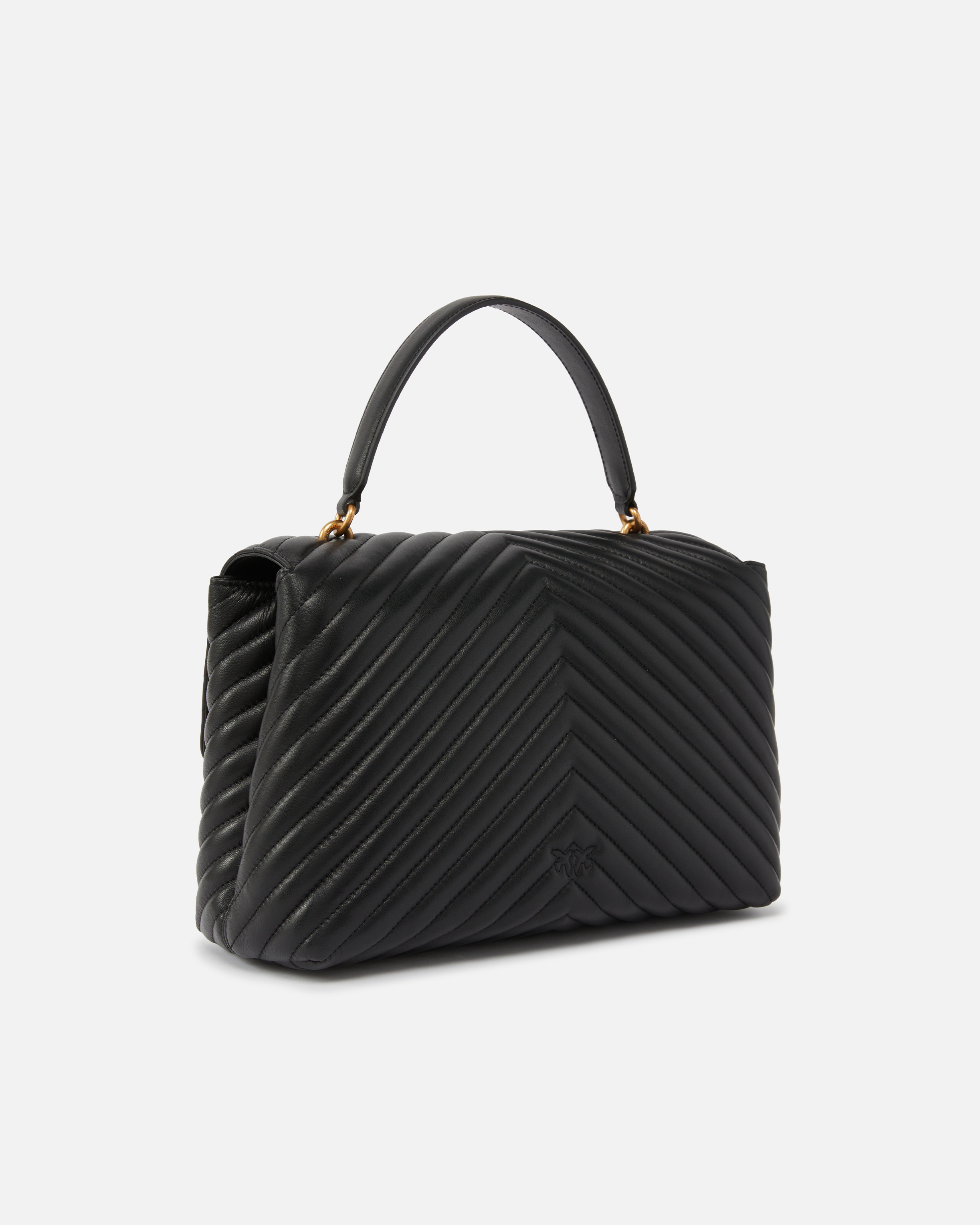 Pinko Big Lady Love Bag Puff Chevron In Black-antique Gold