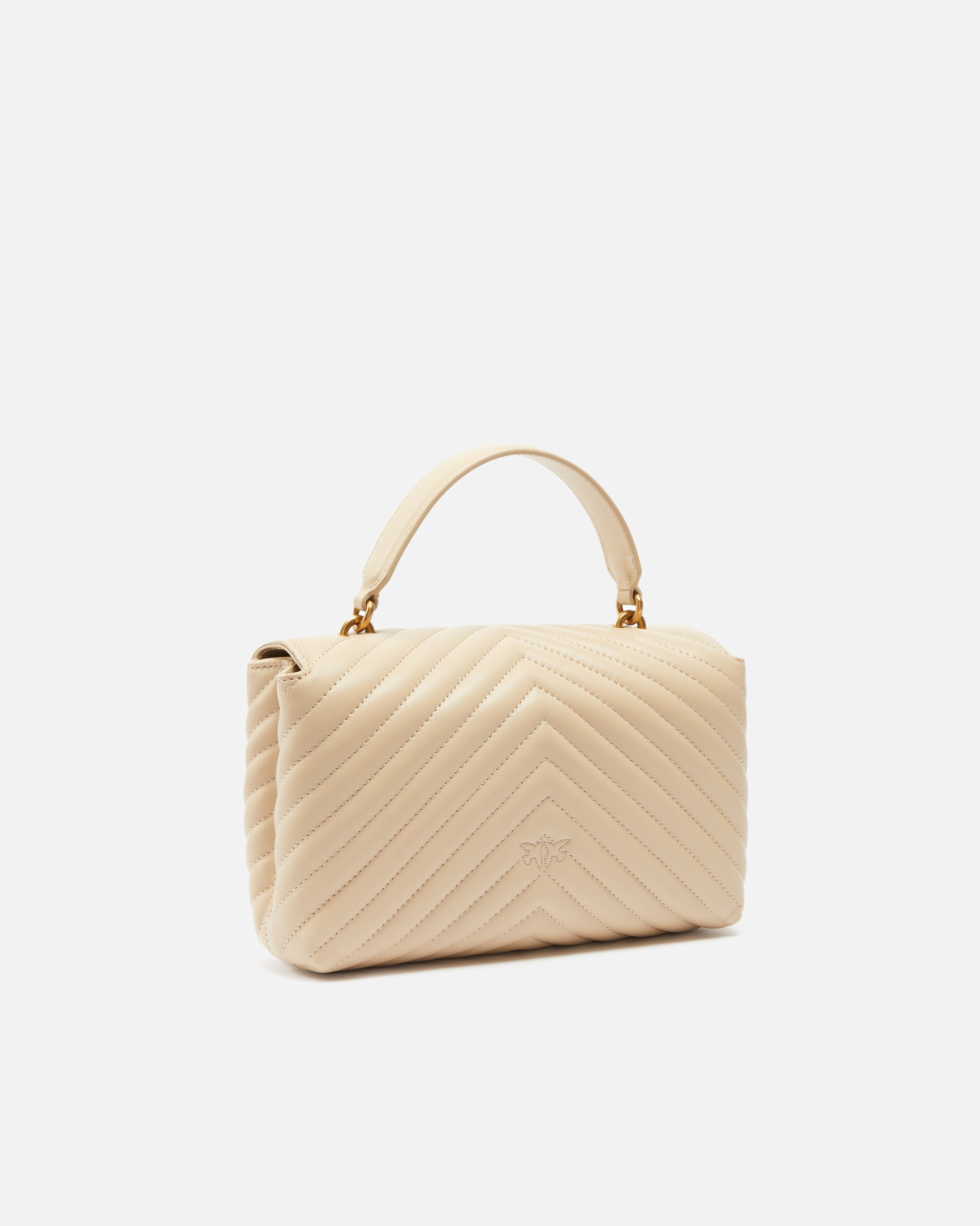 Pinko Classic Lady Love Bag Puff Chevron In Beige-gris Fumée-or Antique