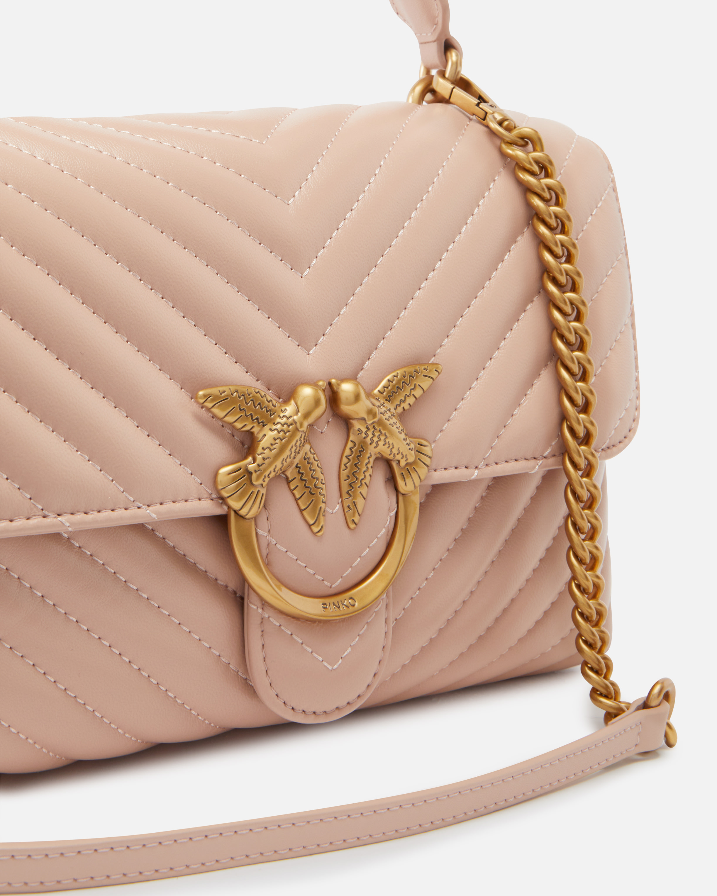 Pinko Classic Lady Love Bag Puff Chevron In Pink/dusty Pink-antique Gold