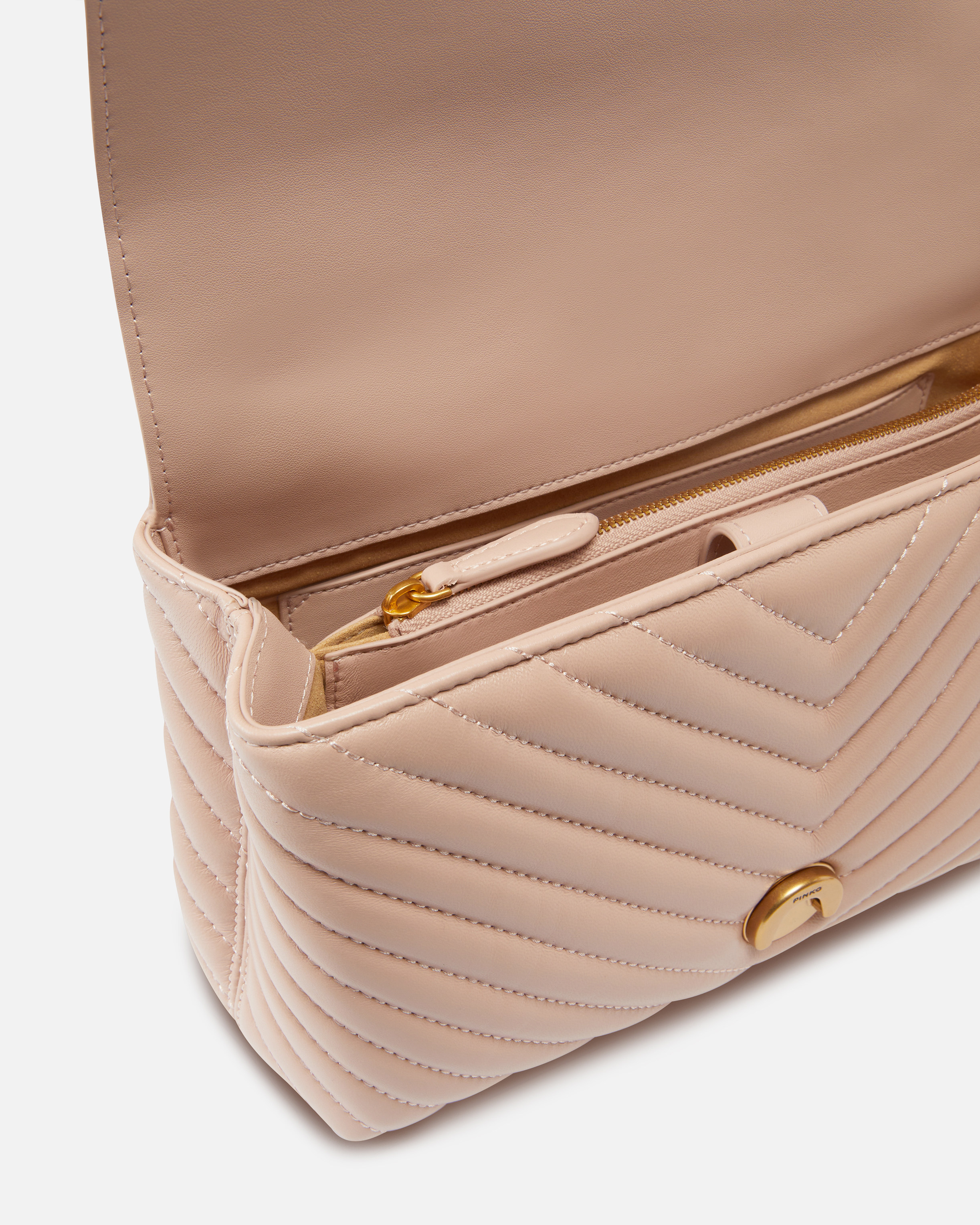 Pinko Classic Lady Love Bag Puff Chevron In Pink/dusty Pink-antique Gold