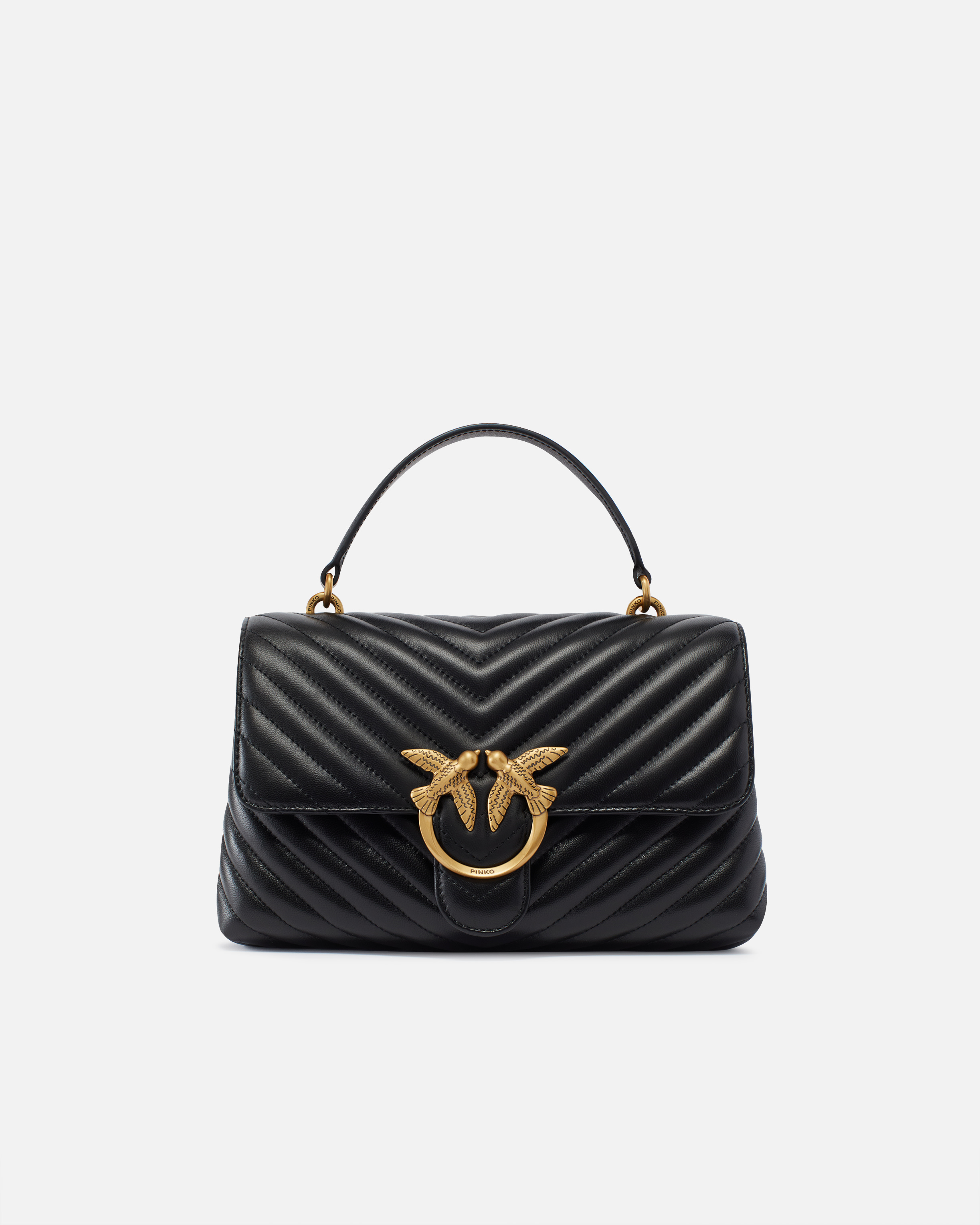 Shop Pinko Classic Lady Love Bag Puff Chevron In Black-antique Gold