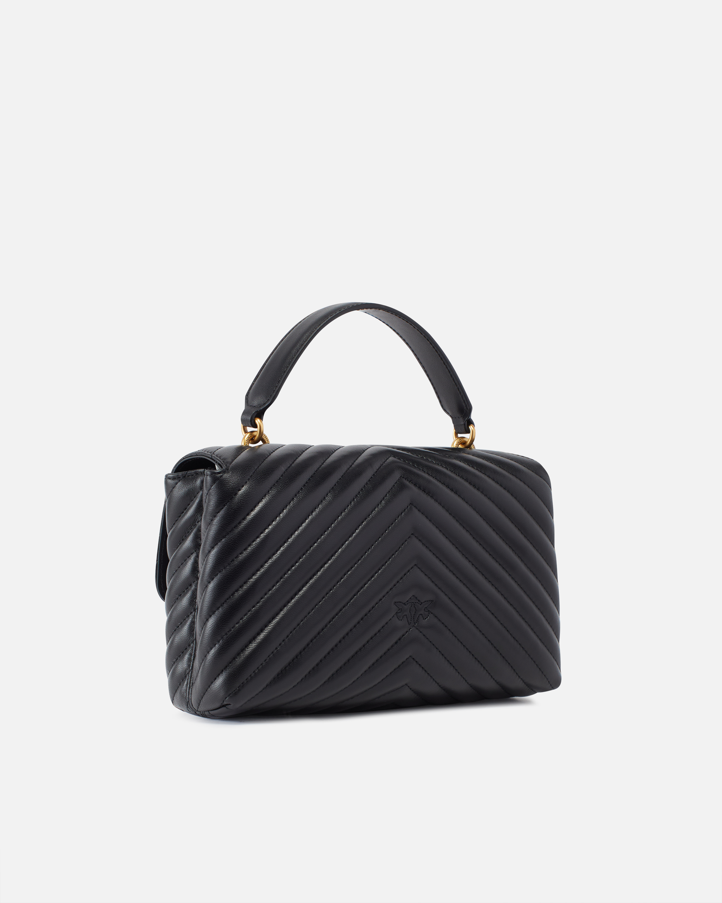 Shop Pinko Classic Lady Love Bag Puff Chevron In Black-antique Gold