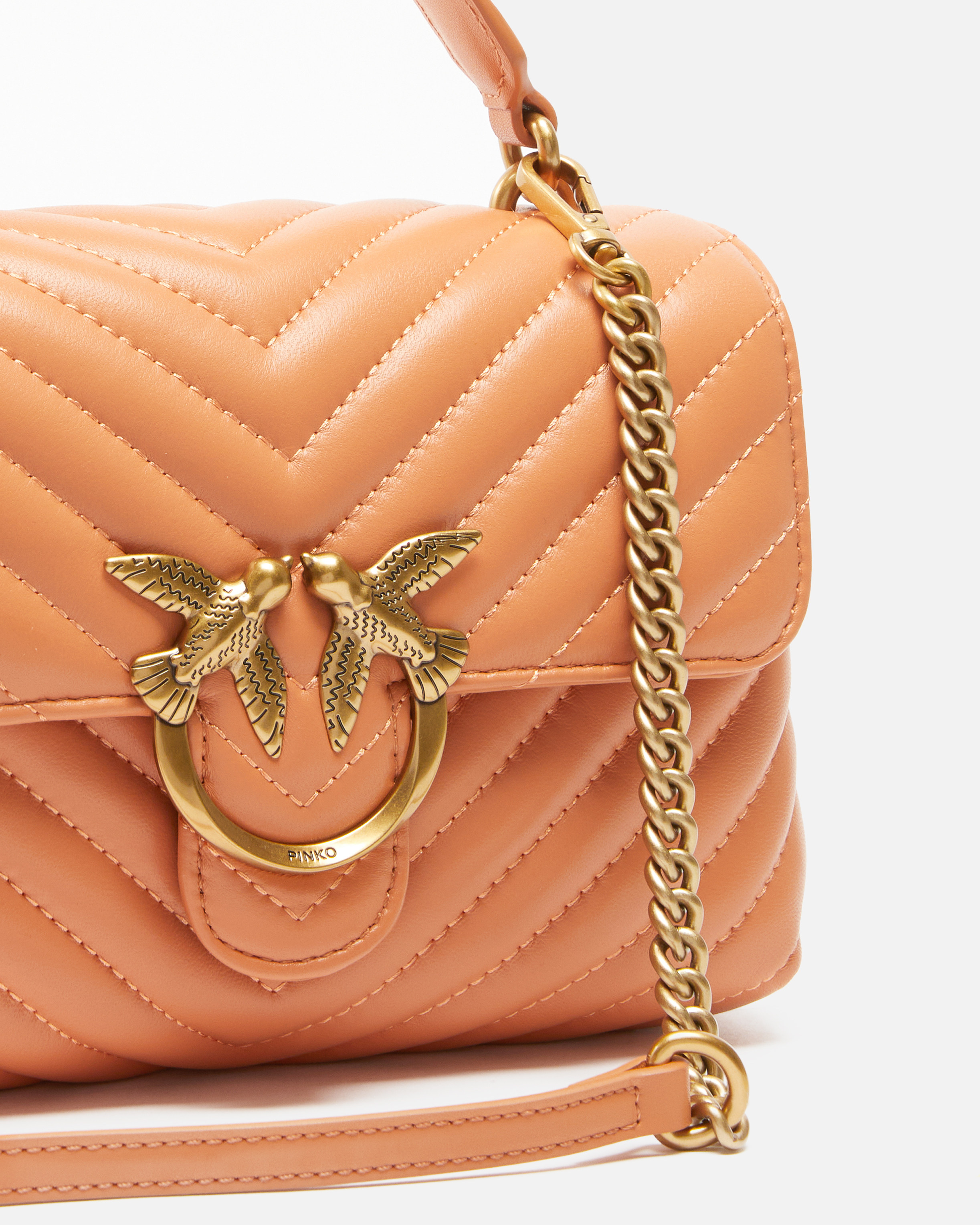 Pinko Mini Lady Love Bag Puff Chevron In Arancione  Brandy-antique Gold