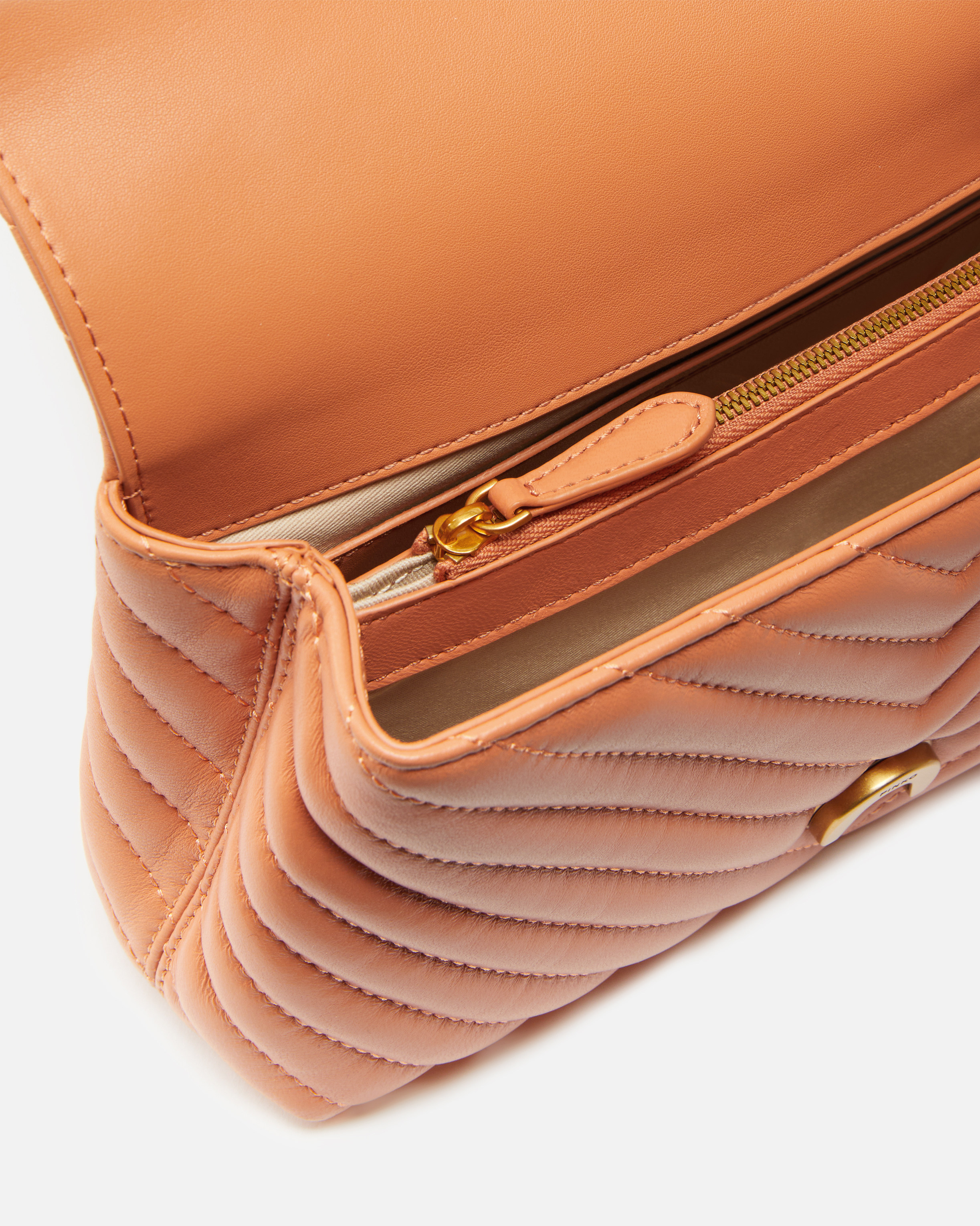Pinko Mini Lady Love Bag Puff Chevron In Arancione  Brandy-antique Gold