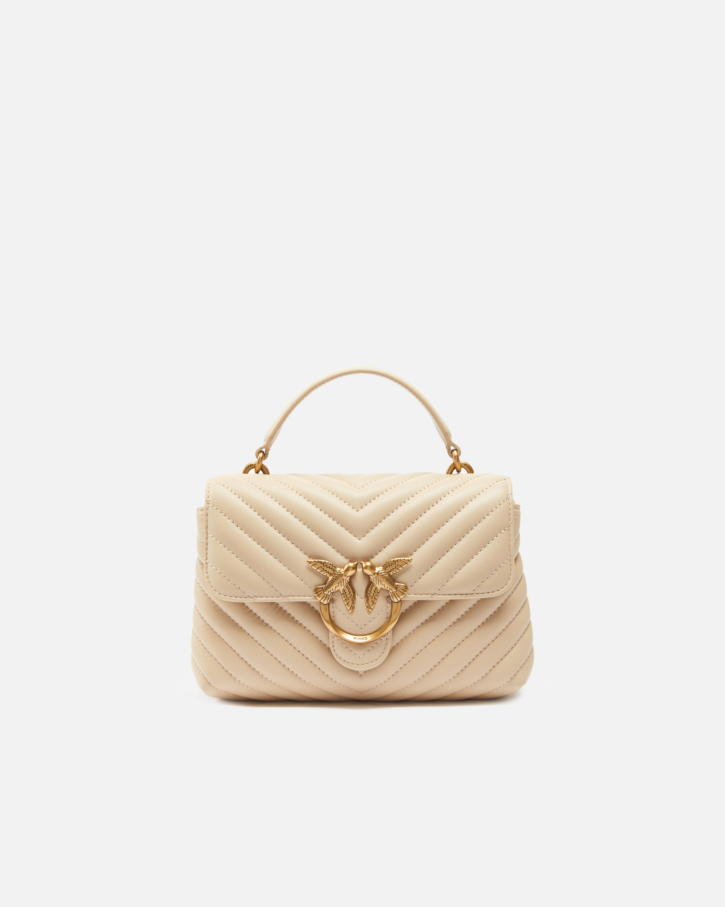 Pinko Mini Lady Love Bag Puff Chevron In Beige-smoke Grey-antique Gold