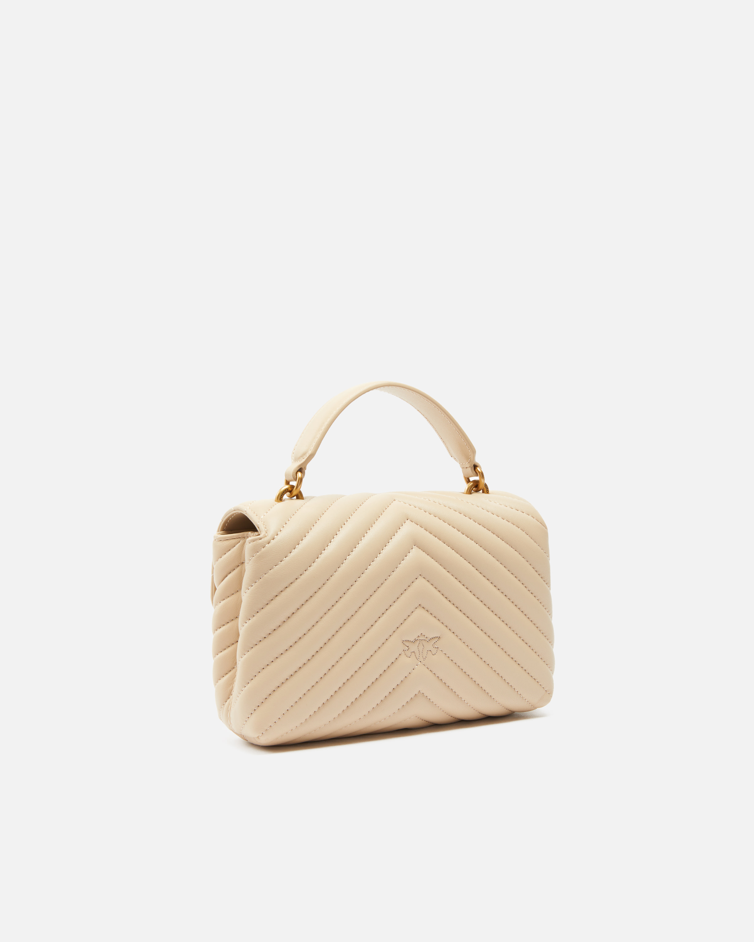 Pinko Mini Lady Love Bag Puff Chevron In Beige-smoke Grey-antique Gold