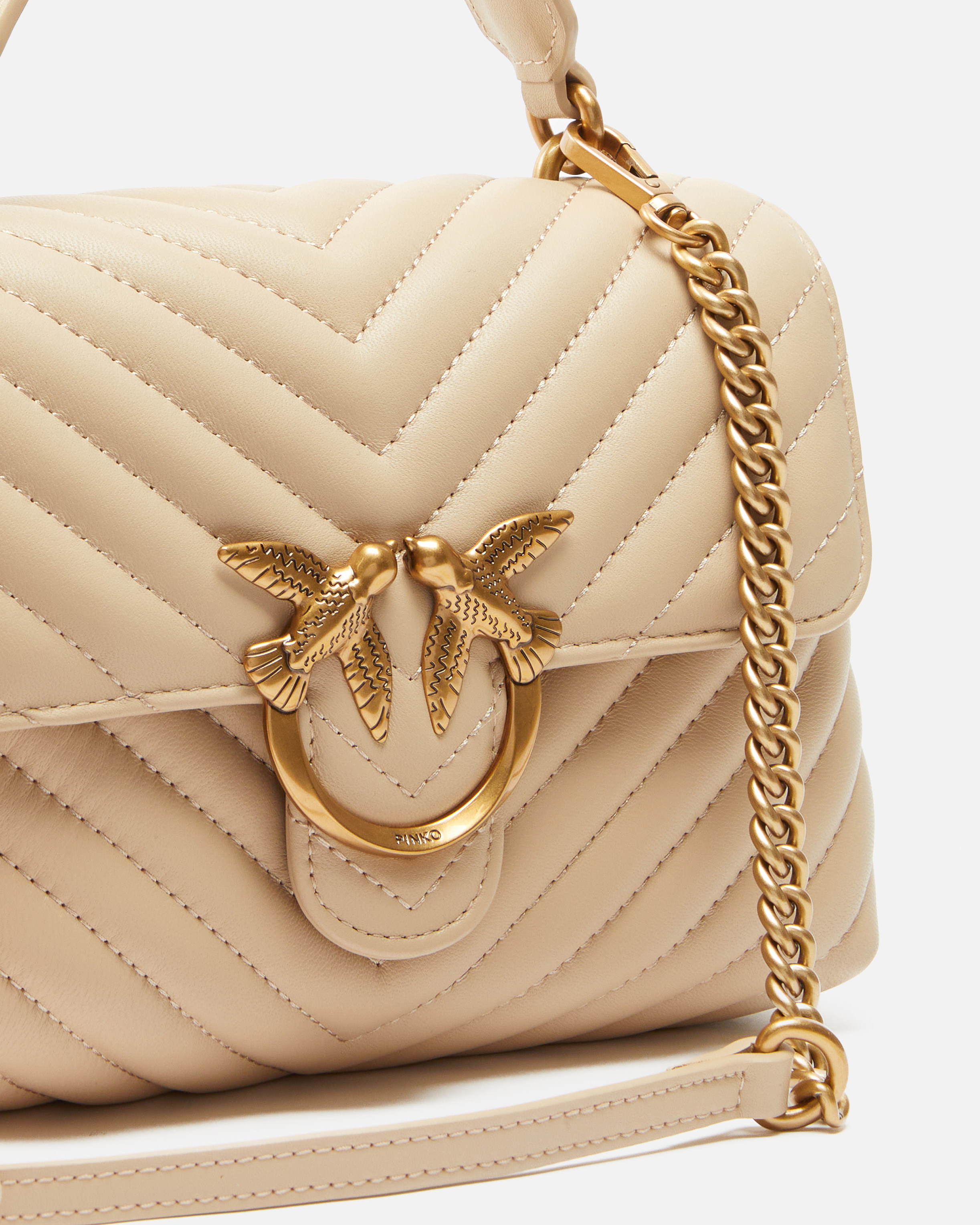 Pinko Mini Lady Love Bag Puff Chevron In Beige-smoke Grey-antique Gold