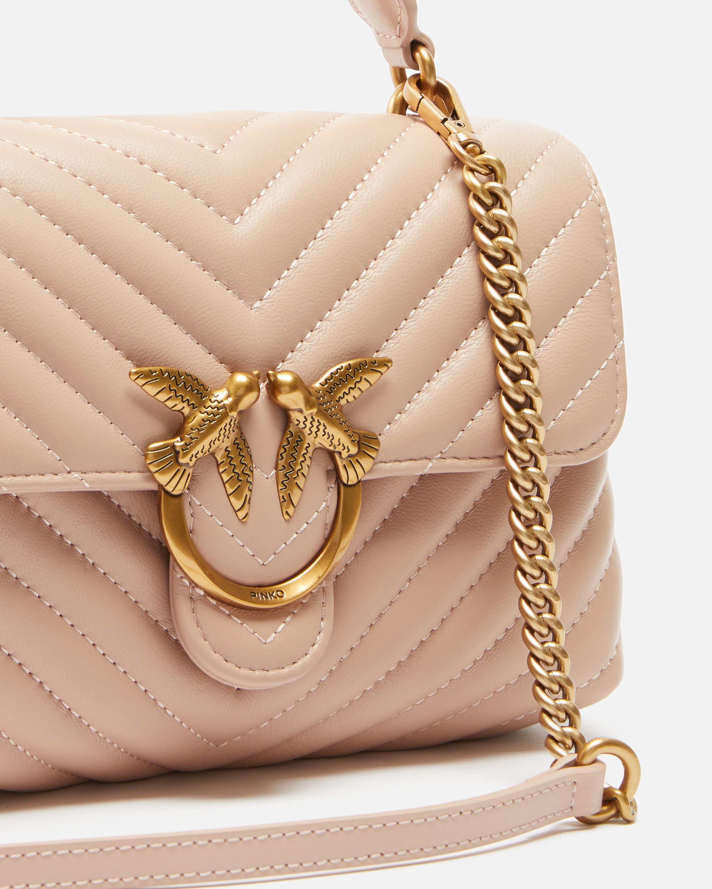 Pinko Mini Lady Love Bag Puff Chevron In Rosa/polvere Rosa-antique Gold