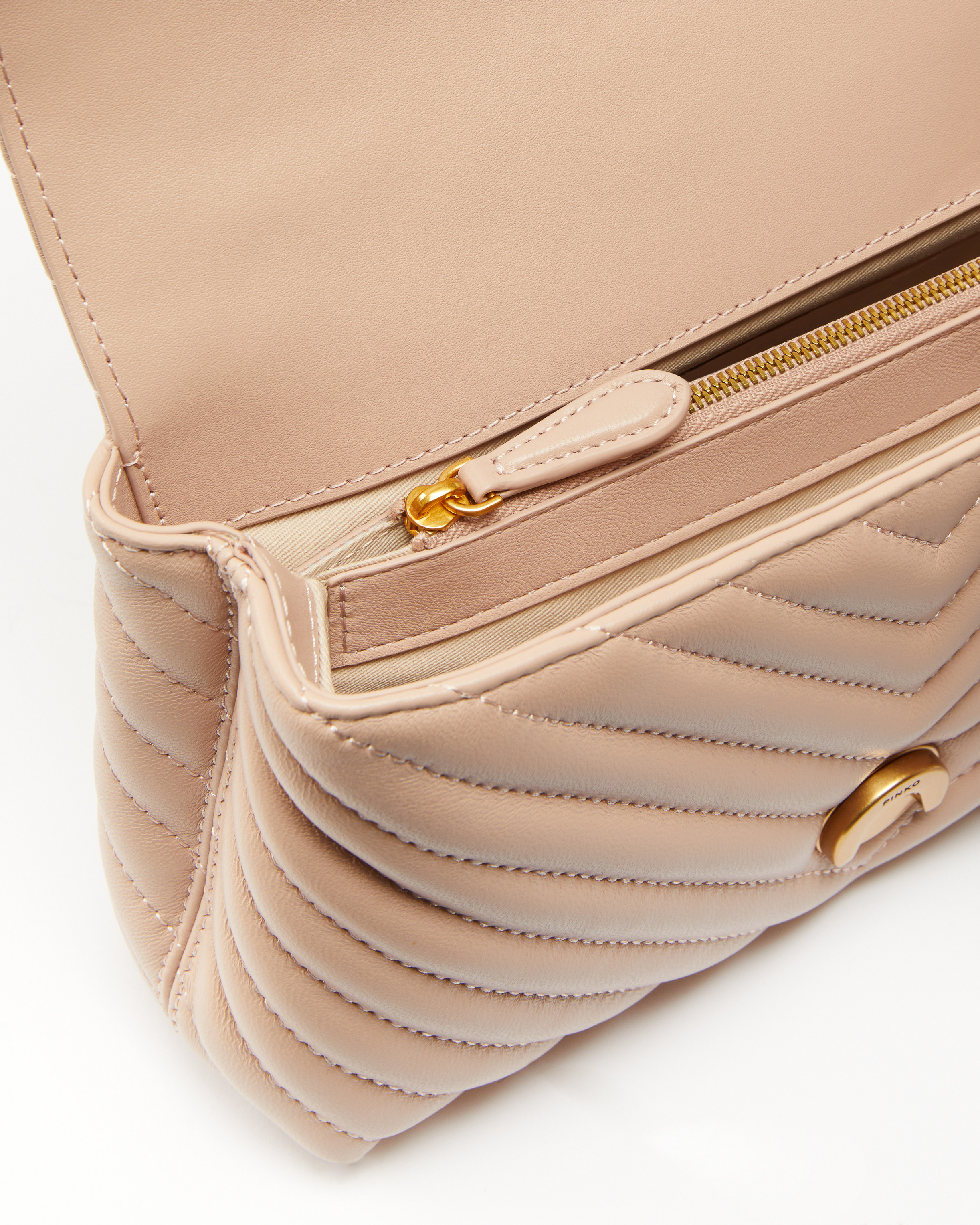 Pinko Mini Lady Love Bag Puff Chevron In Rosa/polvere Rosa-antique Gold