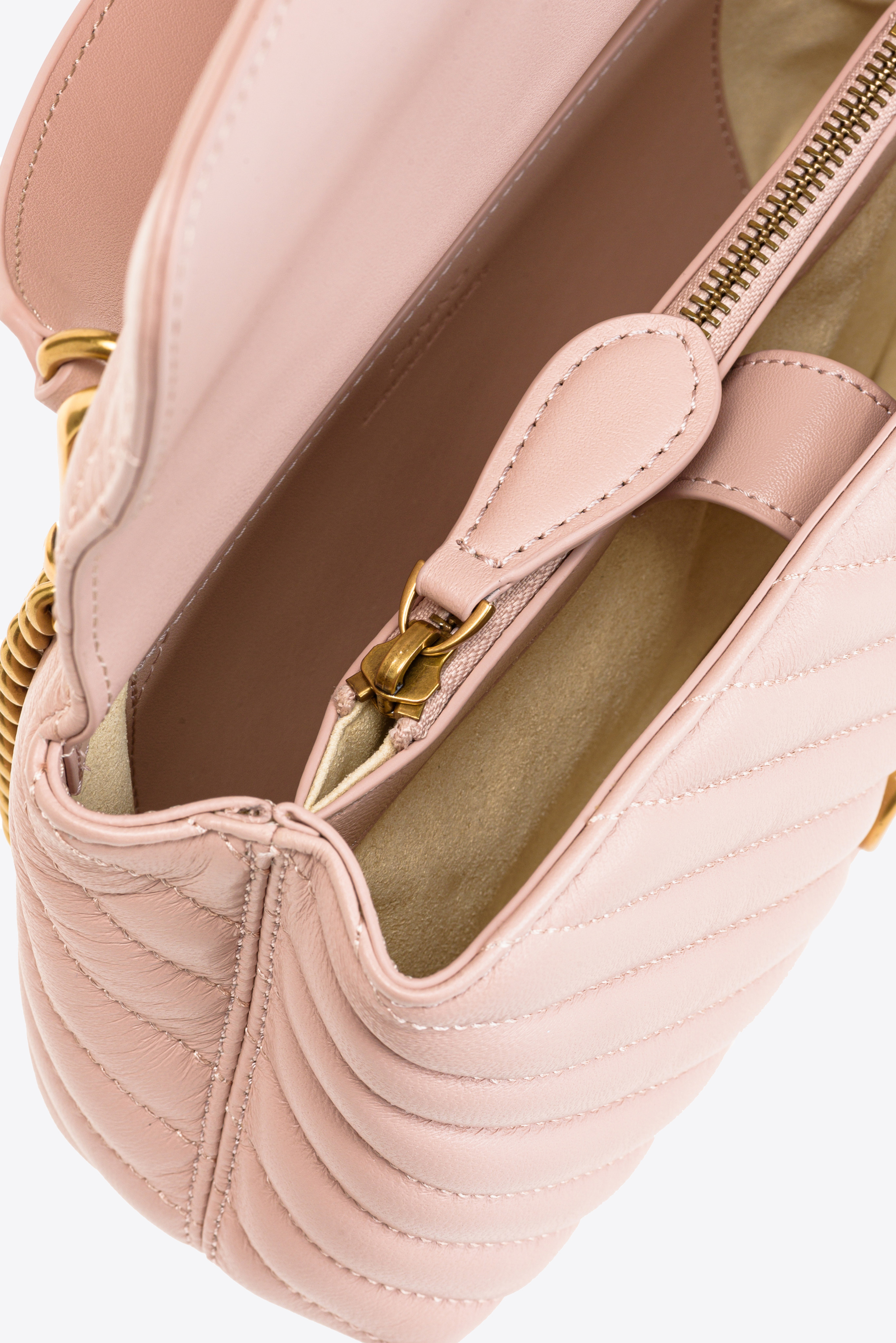 Pinko Mini Lady Love Bag Puff Chevron In Rosa/polvere Rosa-antique Gold