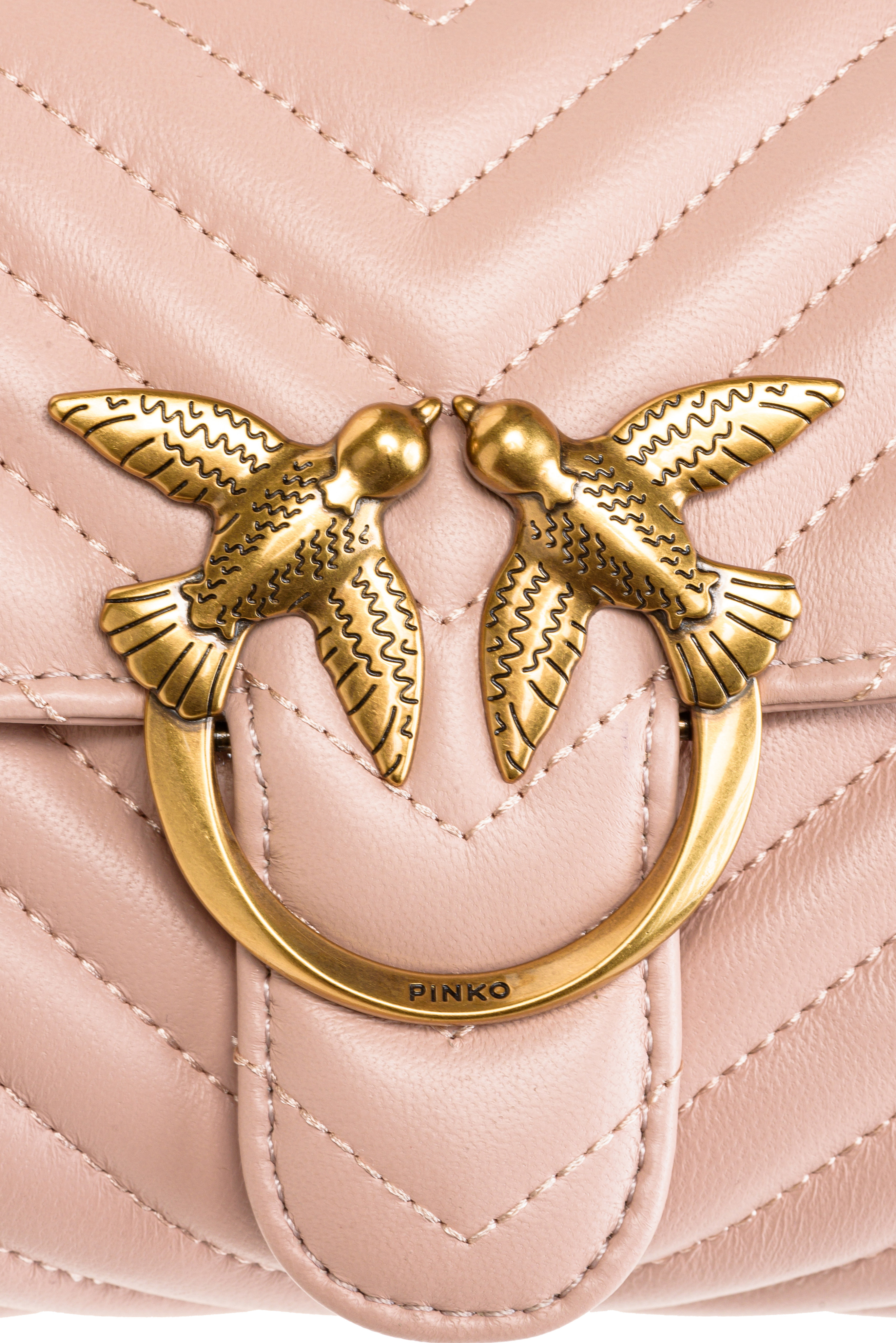 Pinko Mini Lady Love Bag Puff Chevron In Rosa/polvere Rosa-antique Gold