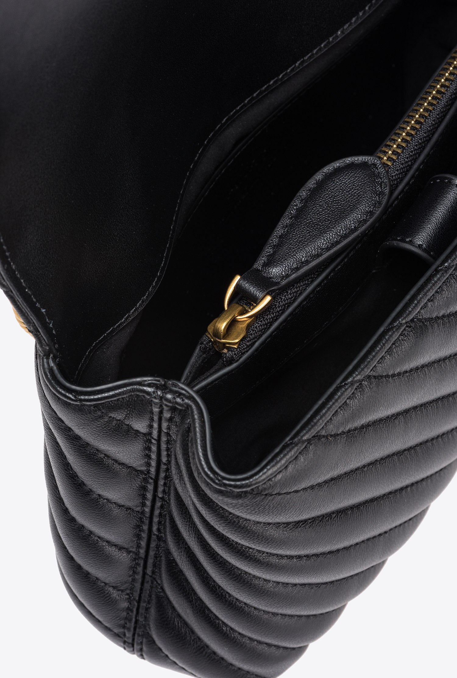 Pinko Foldover Quilted Shoulder Bag With Chain Strap In Black-antique Gold