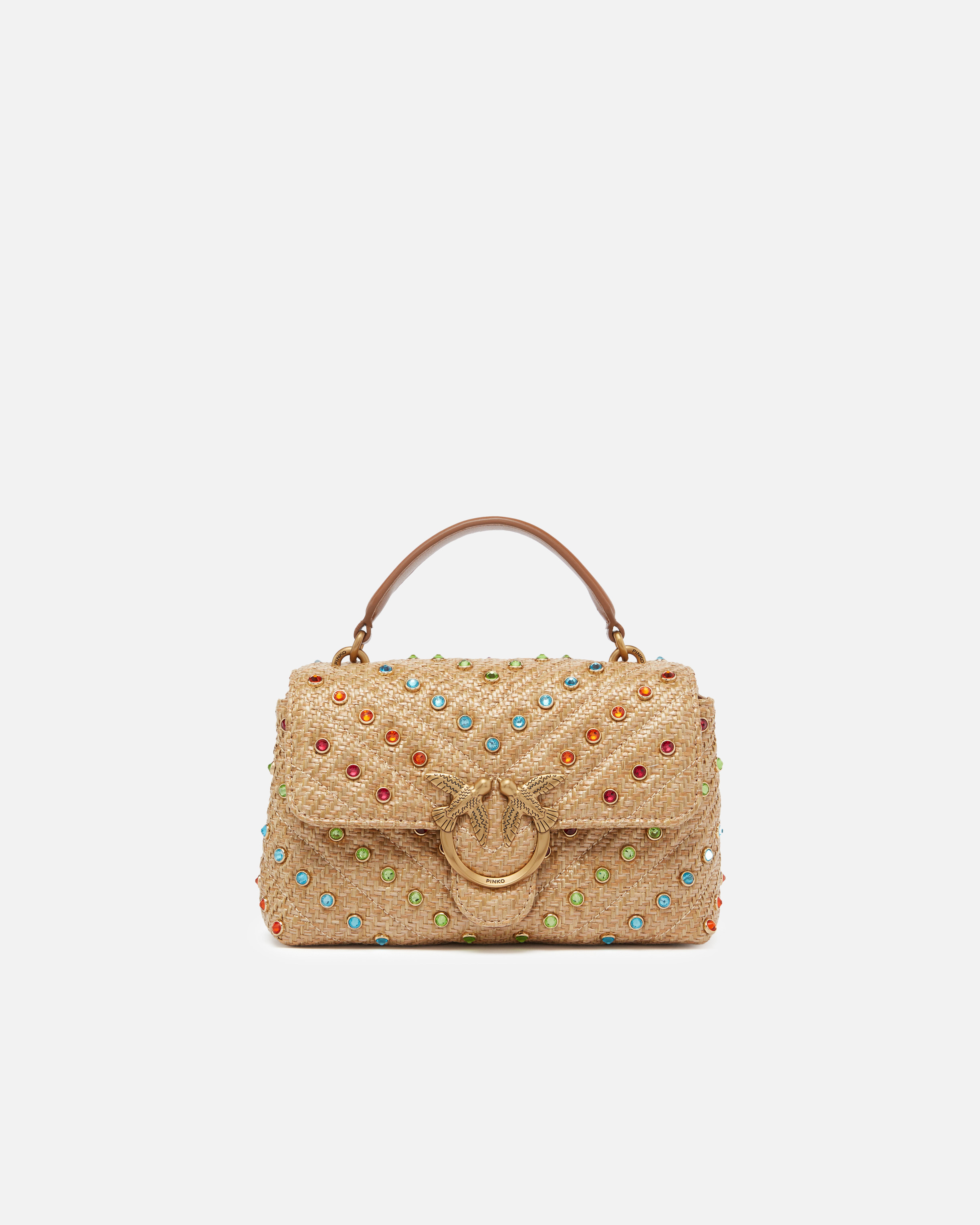 Pinko Lady Love Bag Puff Small Handbag In Raffia Colored Crystals