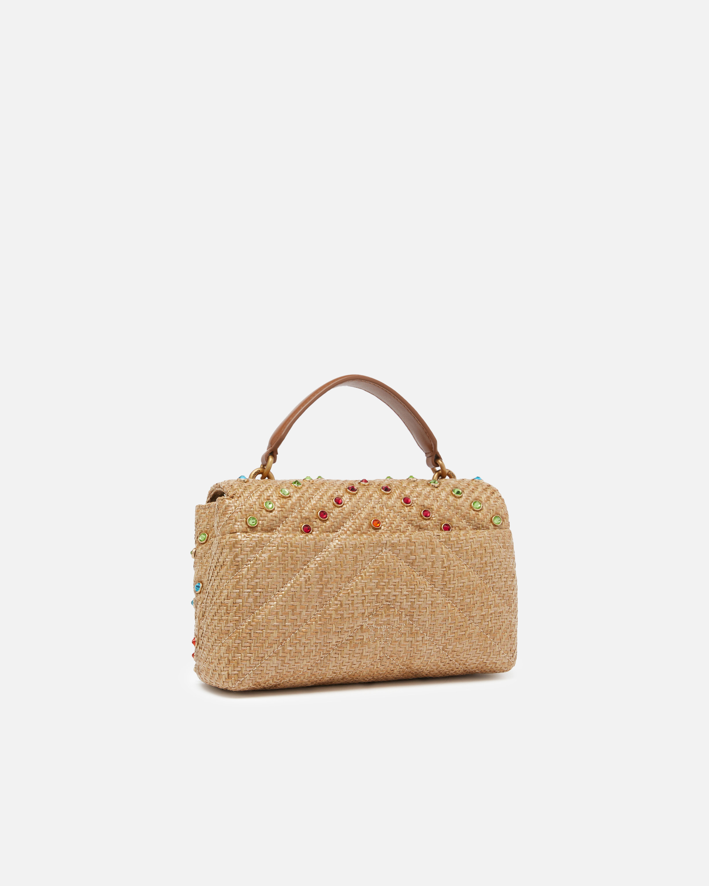 Pinko Lady Love Bag Puff Small Handbag In Raffia Colored Crystals