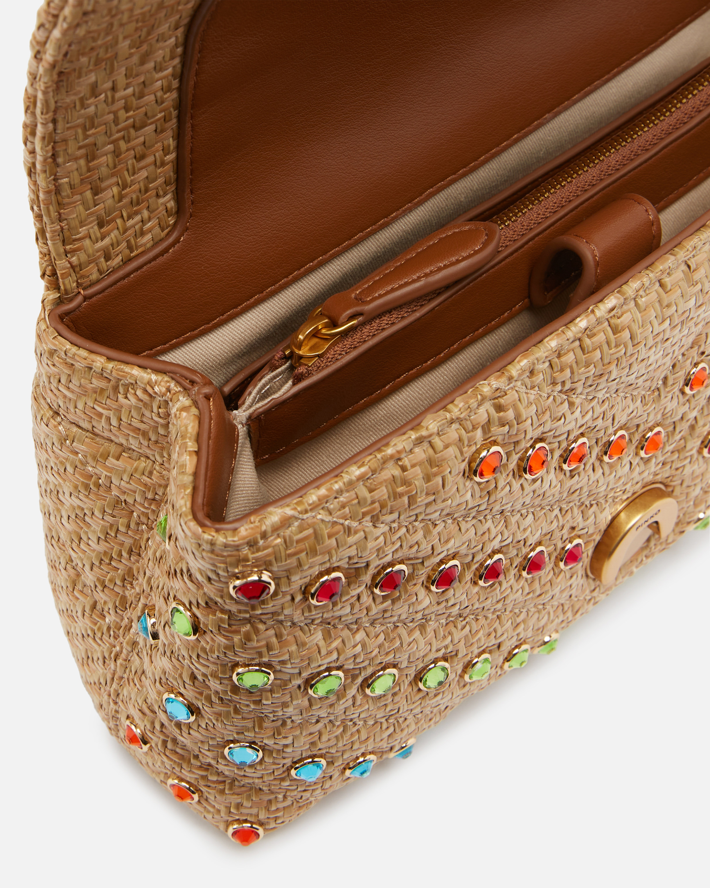 Pinko Lady Love Bag Puff Small Handbag In Raffia Colored Crystals